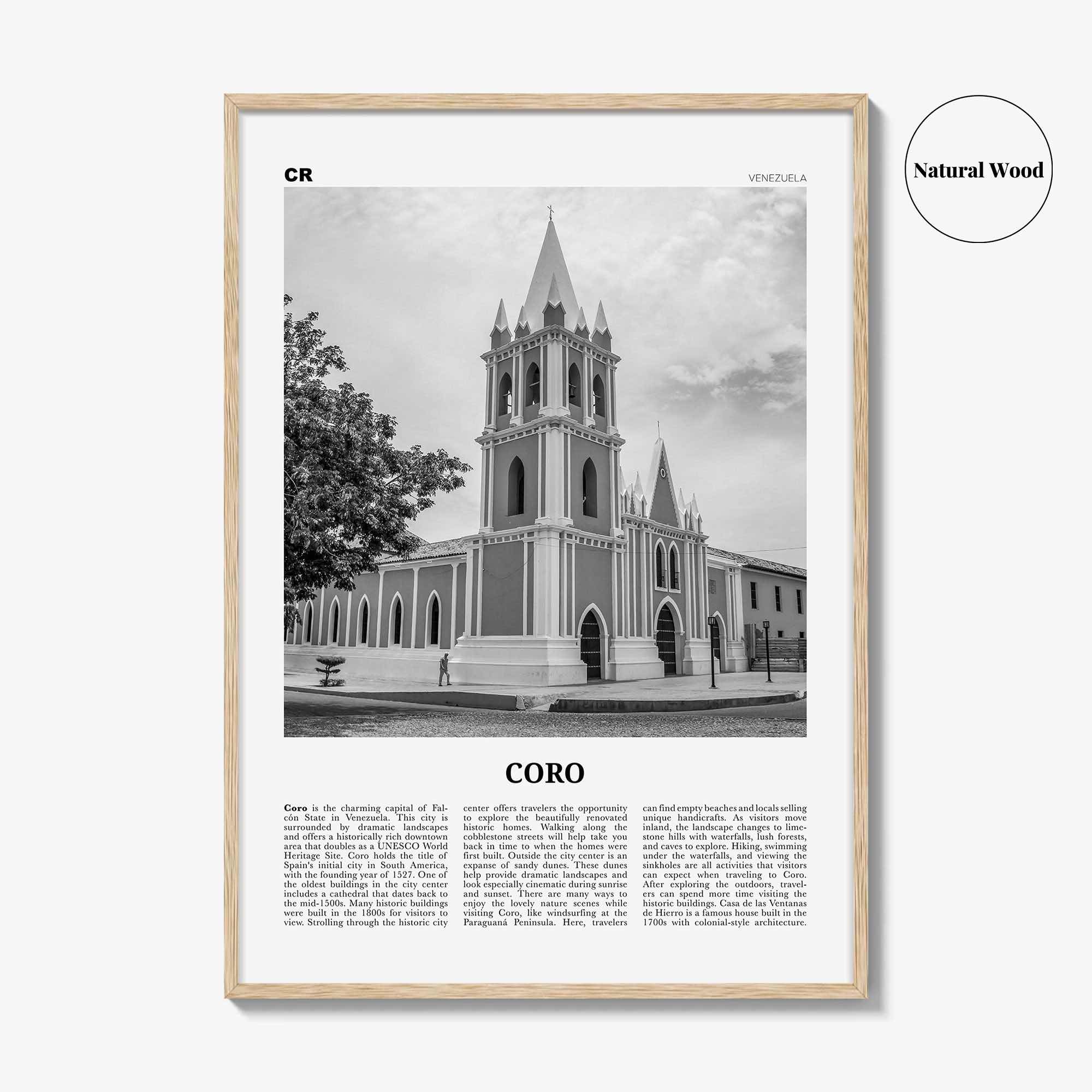 Coro Print Black and White, Coro Wall Art, Coro Poster, Coro Photo, Coro Wall Décor, Coro Map, Venezuela