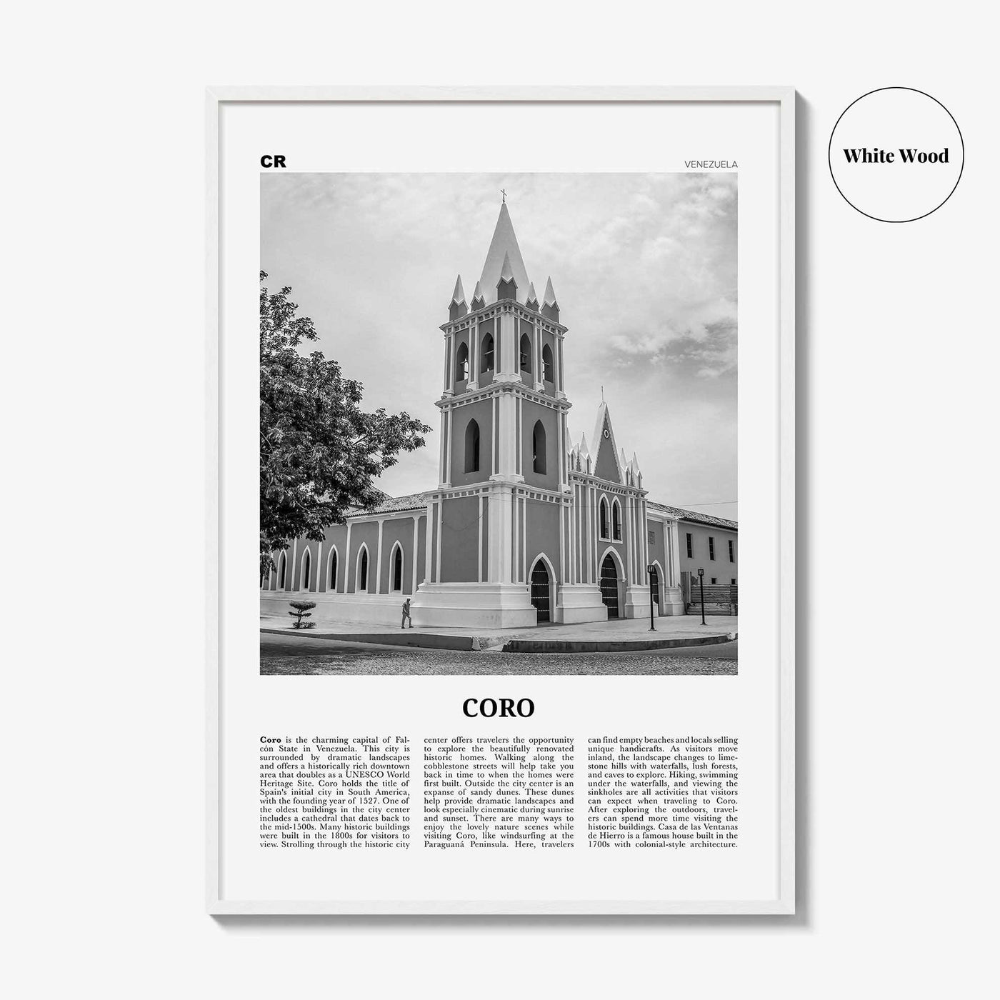 Coro Print Black and White, Coro Wall Art, Coro Poster, Coro Photo, Coro Wall Décor, Coro Map, Venezuela