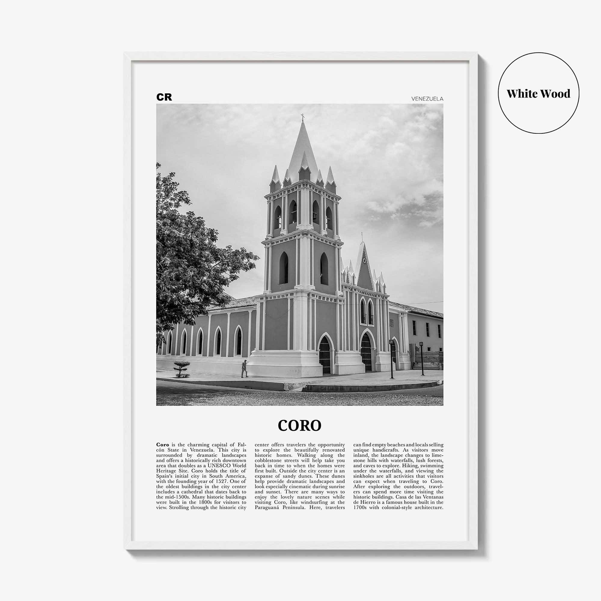 Coro Print Black and White, Coro Wall Art, Coro Poster, Coro Photo, Coro Wall Décor, Coro Map, Venezuela