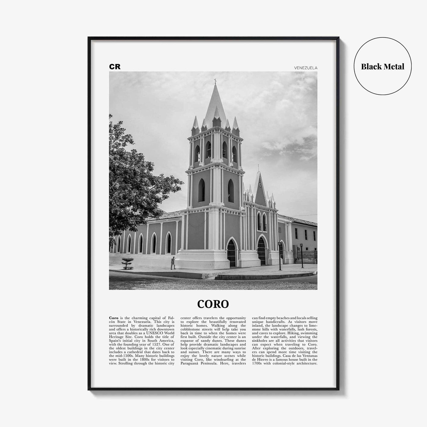 Coro Print Black and White, Coro Wall Art, Coro Poster, Coro Photo, Coro Wall Décor, Coro Map, Venezuela