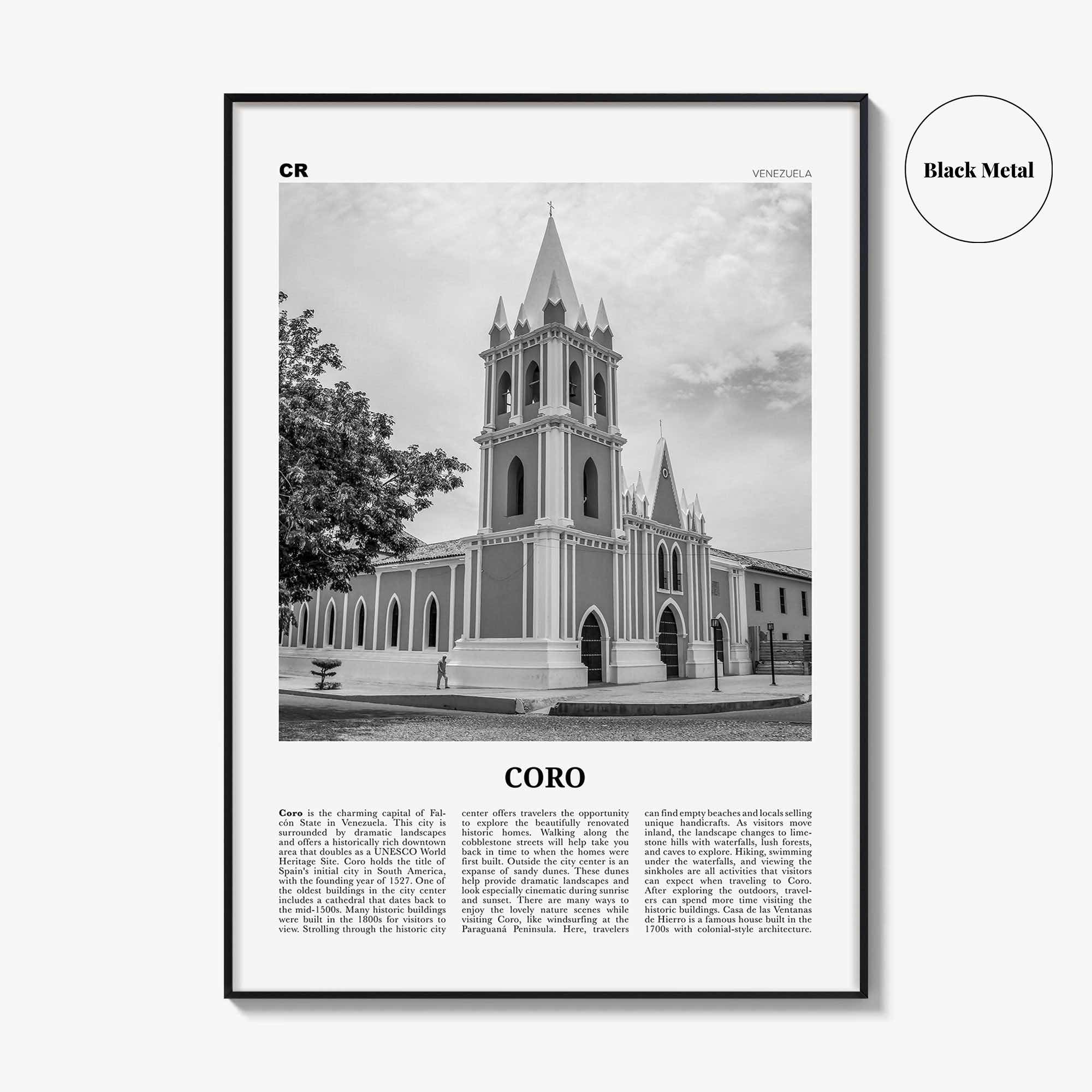 Coro Print Black and White, Coro Wall Art, Coro Poster, Coro Photo, Coro Wall Décor, Coro Map, Venezuela