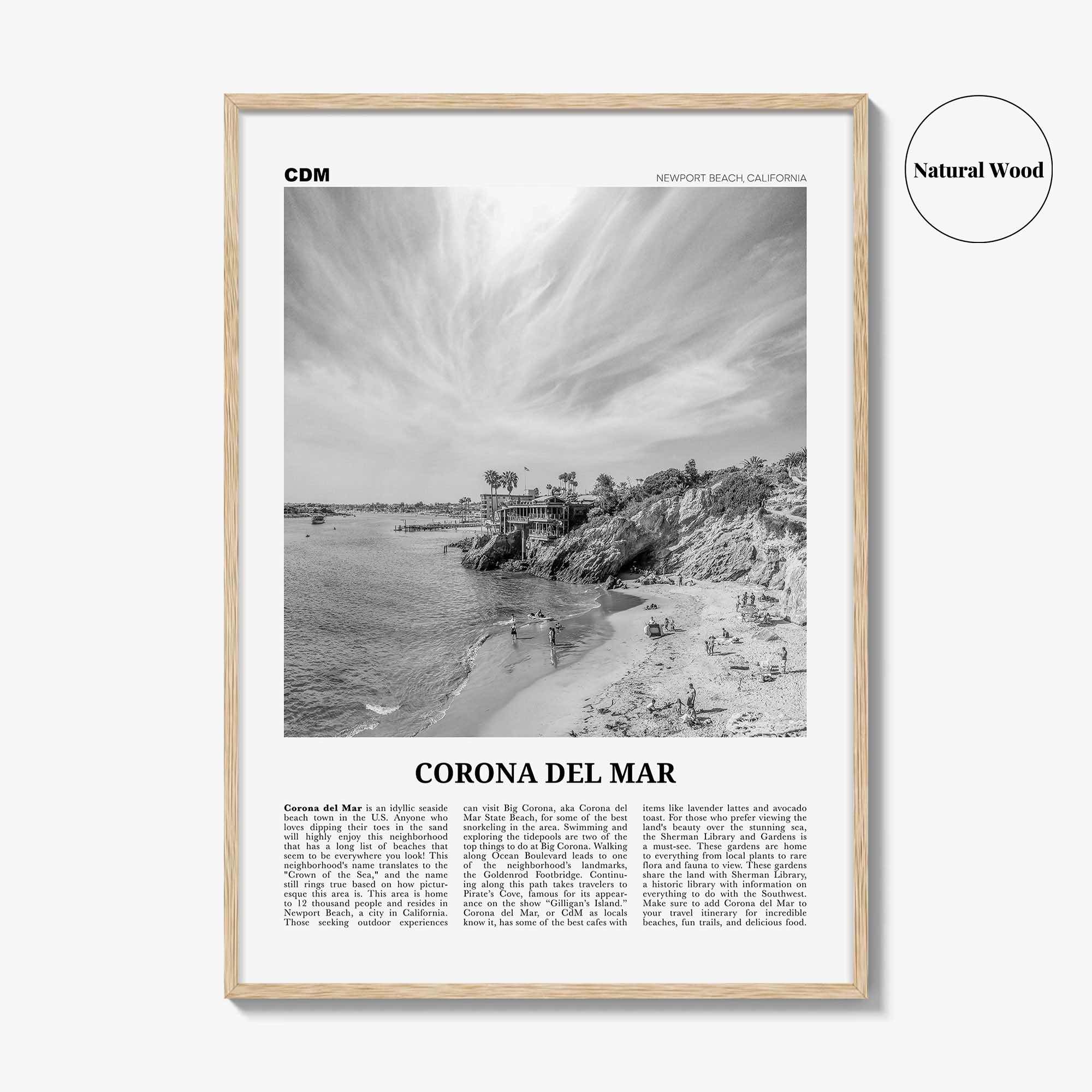 Corona del Mar Print Black and White, Corona del Mar Wall Art, Corona del Mar Poster, Corona del Mar Photo, Newport Beach, California