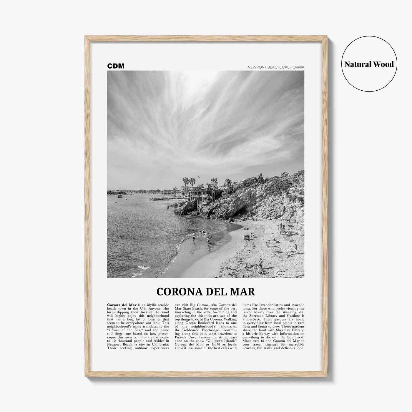 Corona del Mar Print Black and White, Corona del Mar Wall Art, Corona del Mar Poster, Corona del Mar Photo, Newport Beach, California