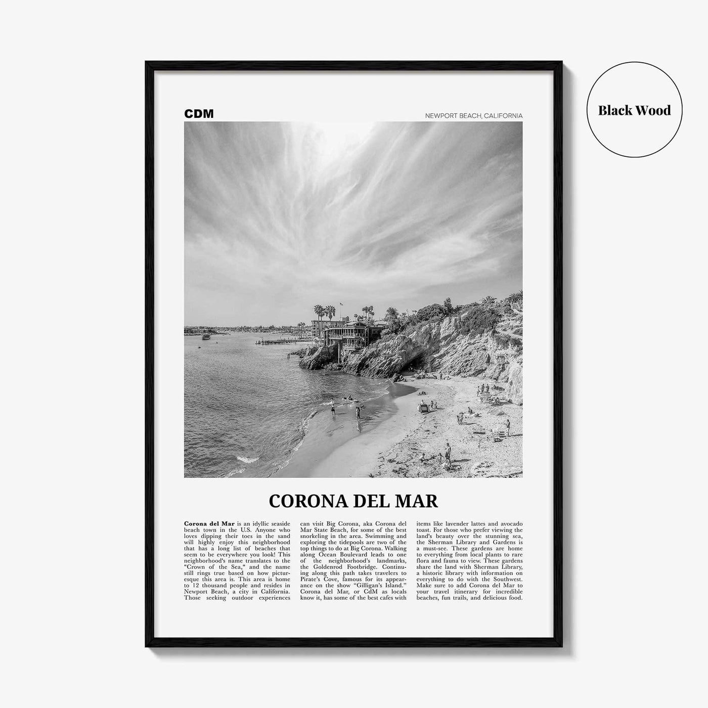 Corona del Mar Print Black and White, Corona del Mar Wall Art, Corona del Mar Poster, Corona del Mar Photo, Newport Beach, California