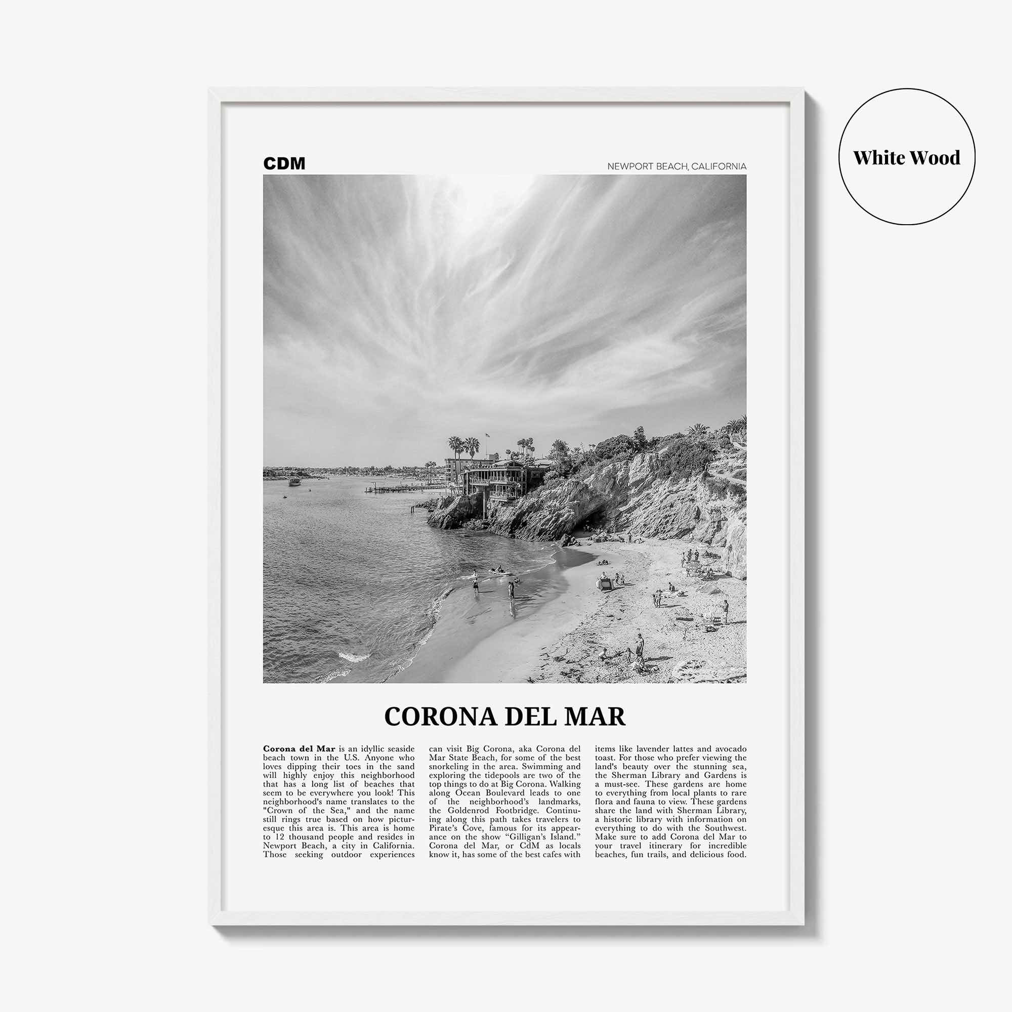 Corona del Mar Print Black and White, Corona del Mar Wall Art, Corona del Mar Poster, Corona del Mar Photo, Newport Beach, California
