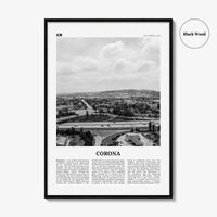 Corona Print Black and White, Corona Wall Art, Corona Poster, Corona Photo, Corona Wall Décor, Corona Map, California USA