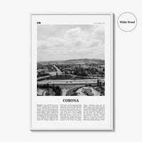Corona Print Black and White, Corona Wall Art, Corona Poster, Corona Photo, Corona Wall Décor, Corona Map, California USA