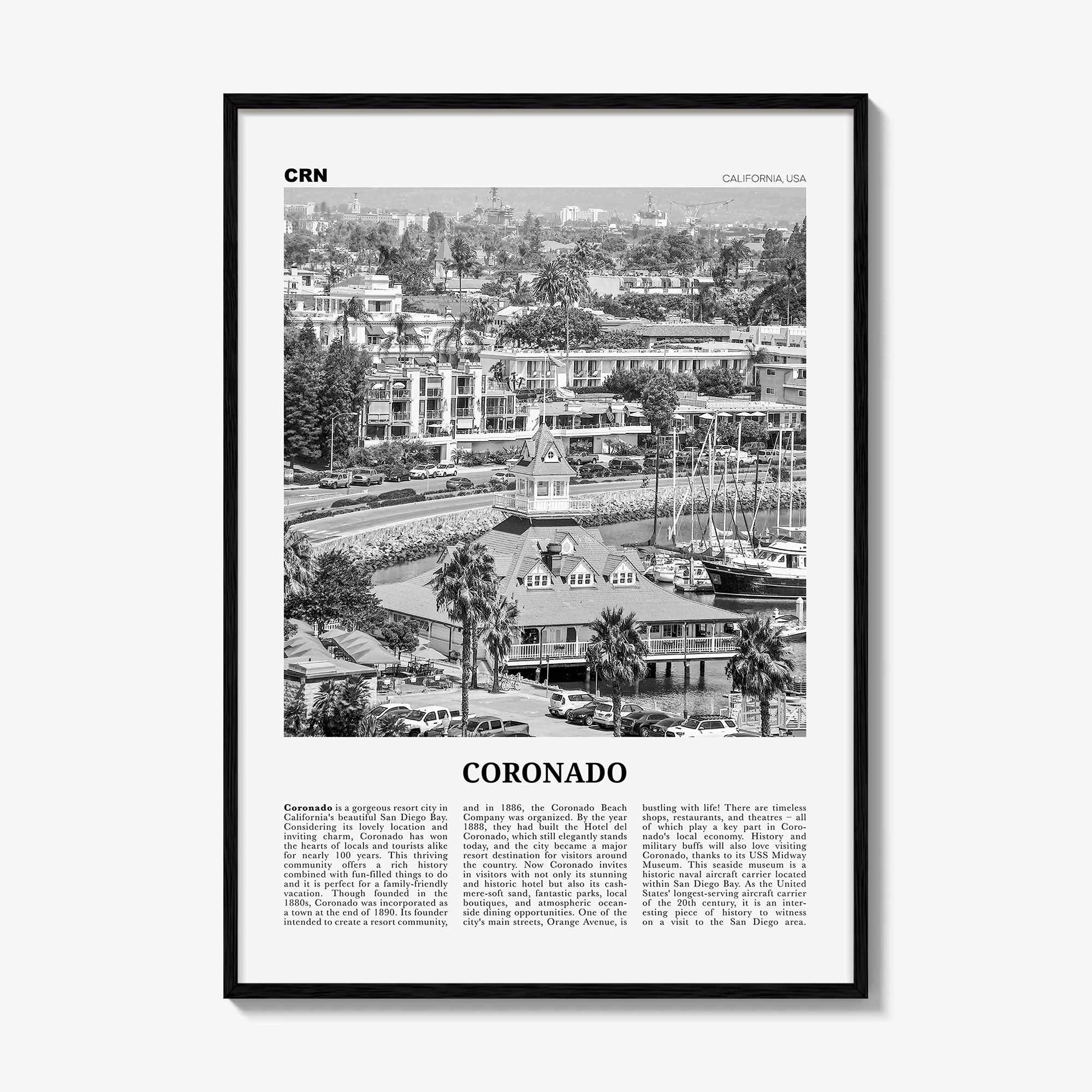 Coronado Print Black and White, Coronado Wall Art, Coronado Poster, Coronado Photo, Coronado, California, USA, United States, North America