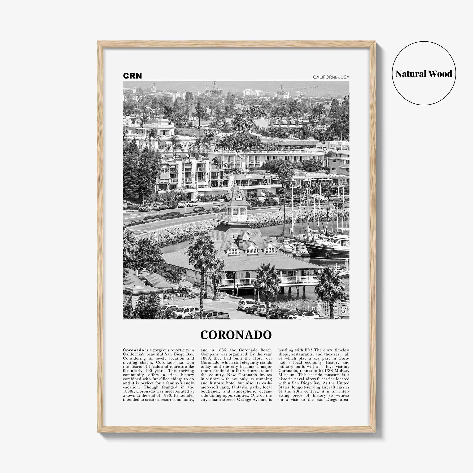 Coronado Print Black and White, Coronado Wall Art, Coronado Poster, Coronado Photo, Coronado, California, USA, United States, North America