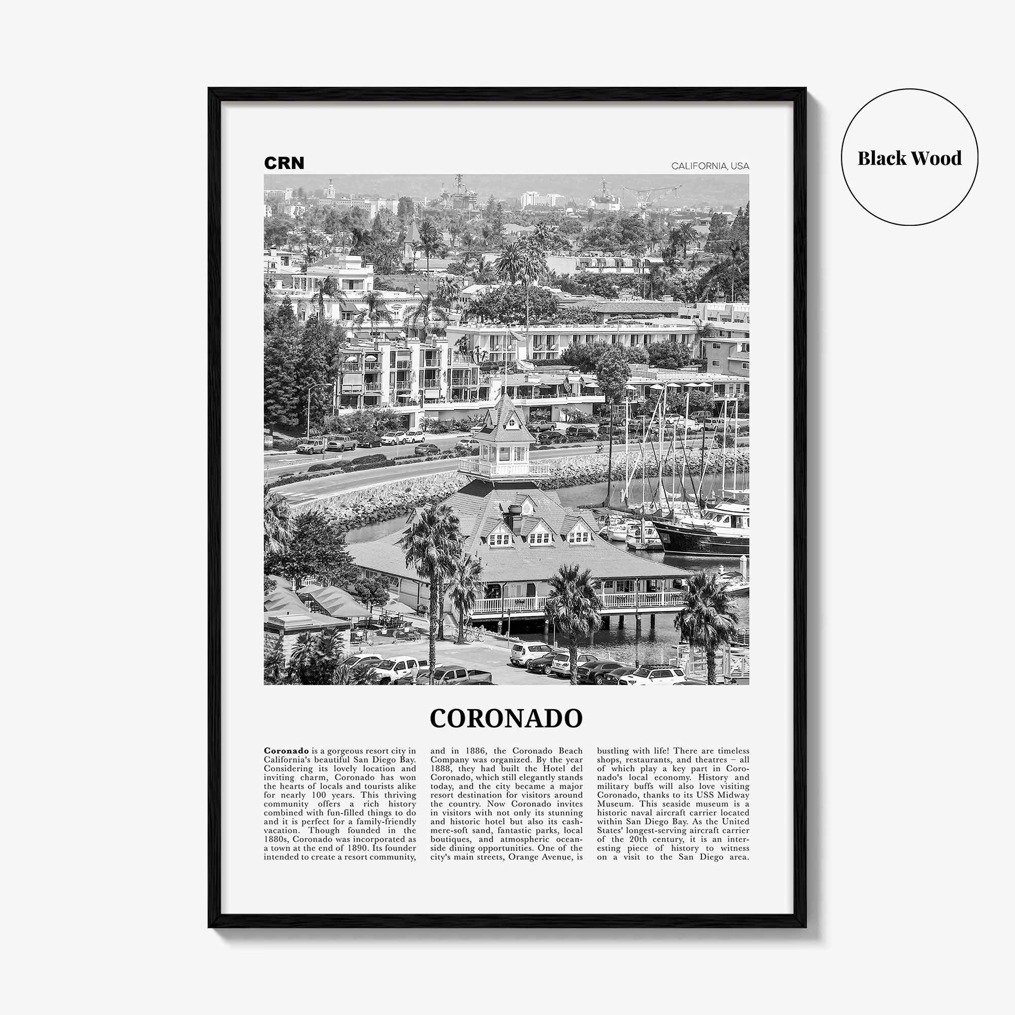 Coronado Print Black and White, Coronado Wall Art, Coronado Poster, Coronado Photo, Coronado, California, USA, United States, North America