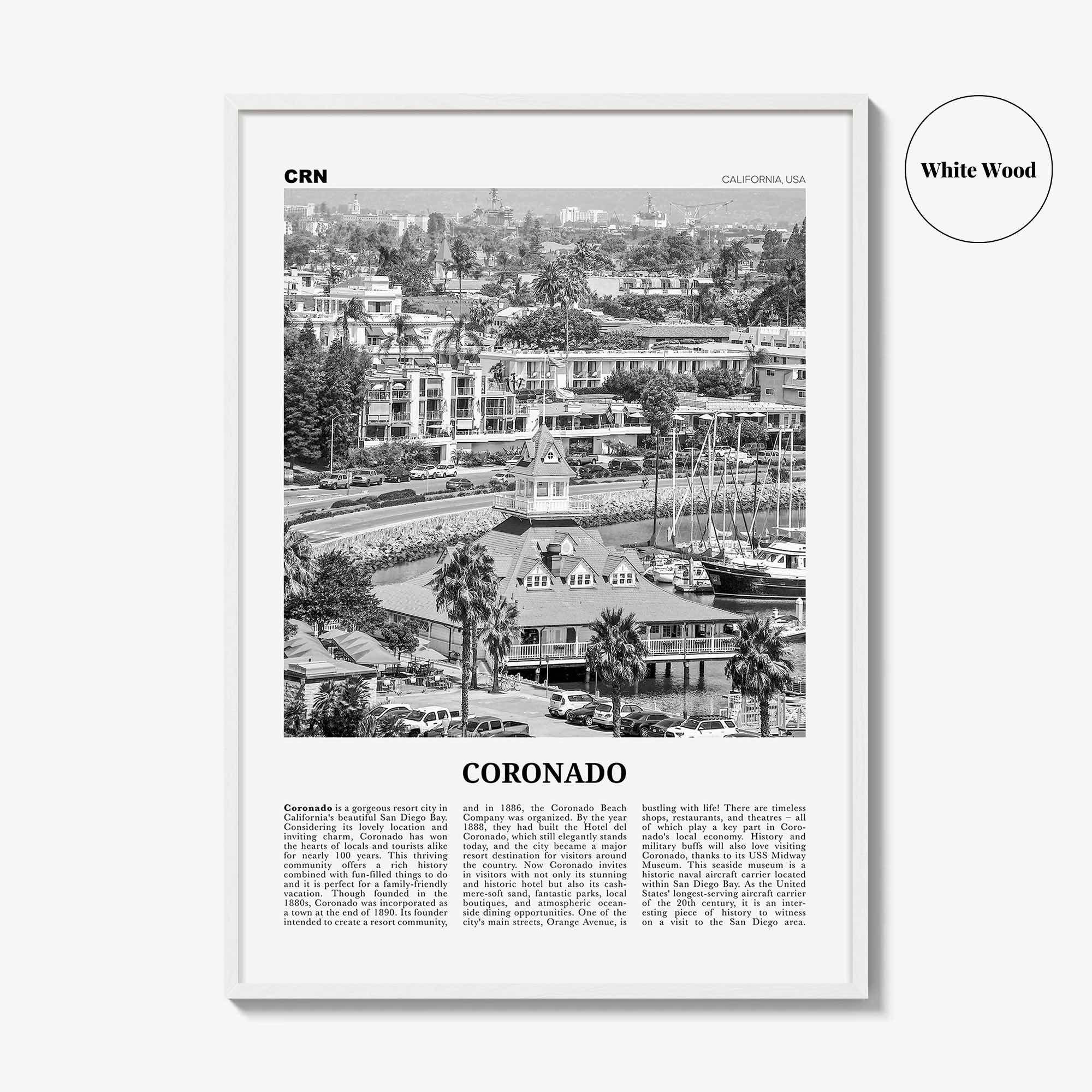 Coronado Print Black and White, Coronado Wall Art, Coronado Poster, Coronado Photo, Coronado, California, USA, United States, North America
