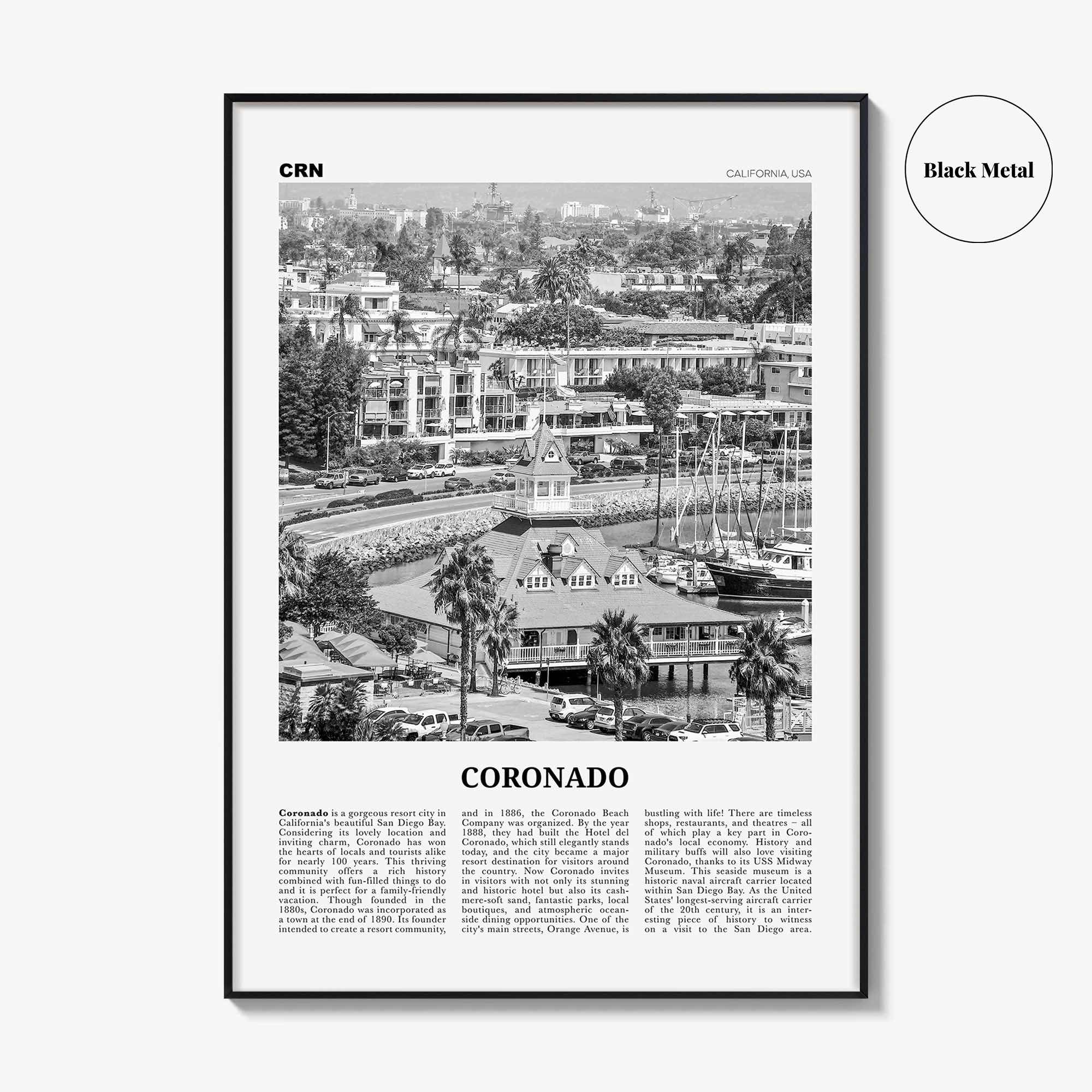 Coronado Print Black and White, Coronado Wall Art, Coronado Poster, Coronado Photo, Coronado, California, USA, United States, North America
