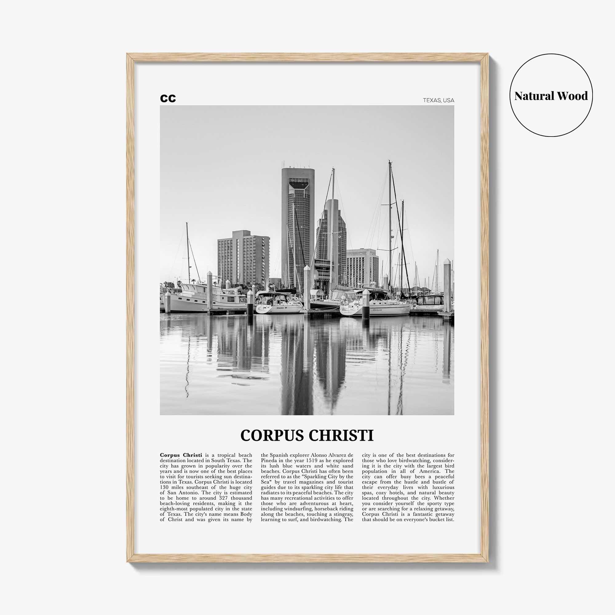 Corpus Christi Print Black and White, Corpus Christi Wall Art, Corpus Christi Poster, Corpus Christi Photo, Corpus Christi, Texas, USA