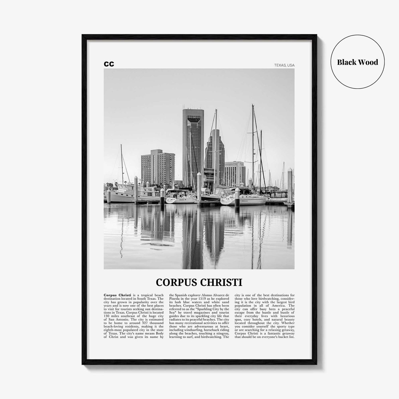 Corpus Christi Print Black and White, Corpus Christi Wall Art, Corpus Christi Poster, Corpus Christi Photo, Corpus Christi, Texas, USA