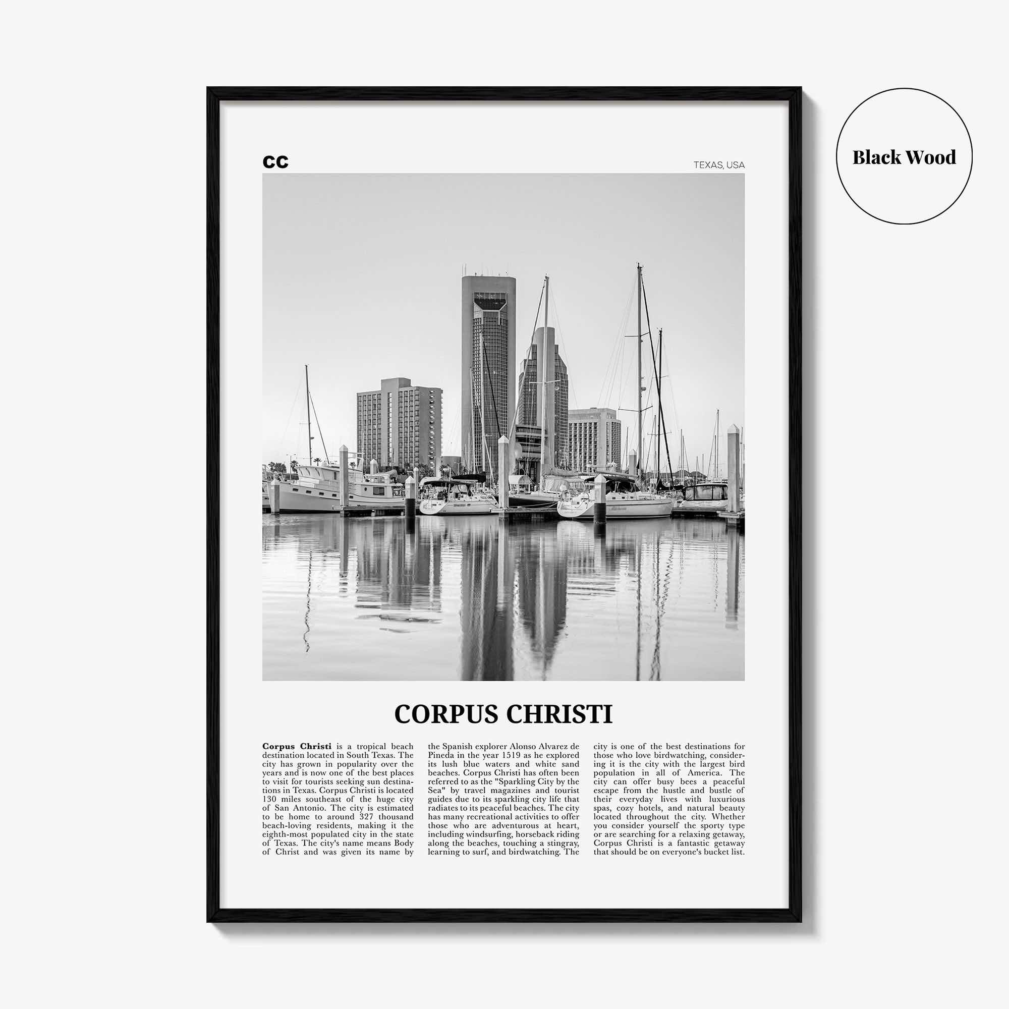 Corpus Christi Print Black and White, Corpus Christi Wall Art, Corpus Christi Poster, Corpus Christi Photo, Corpus Christi, Texas, USA