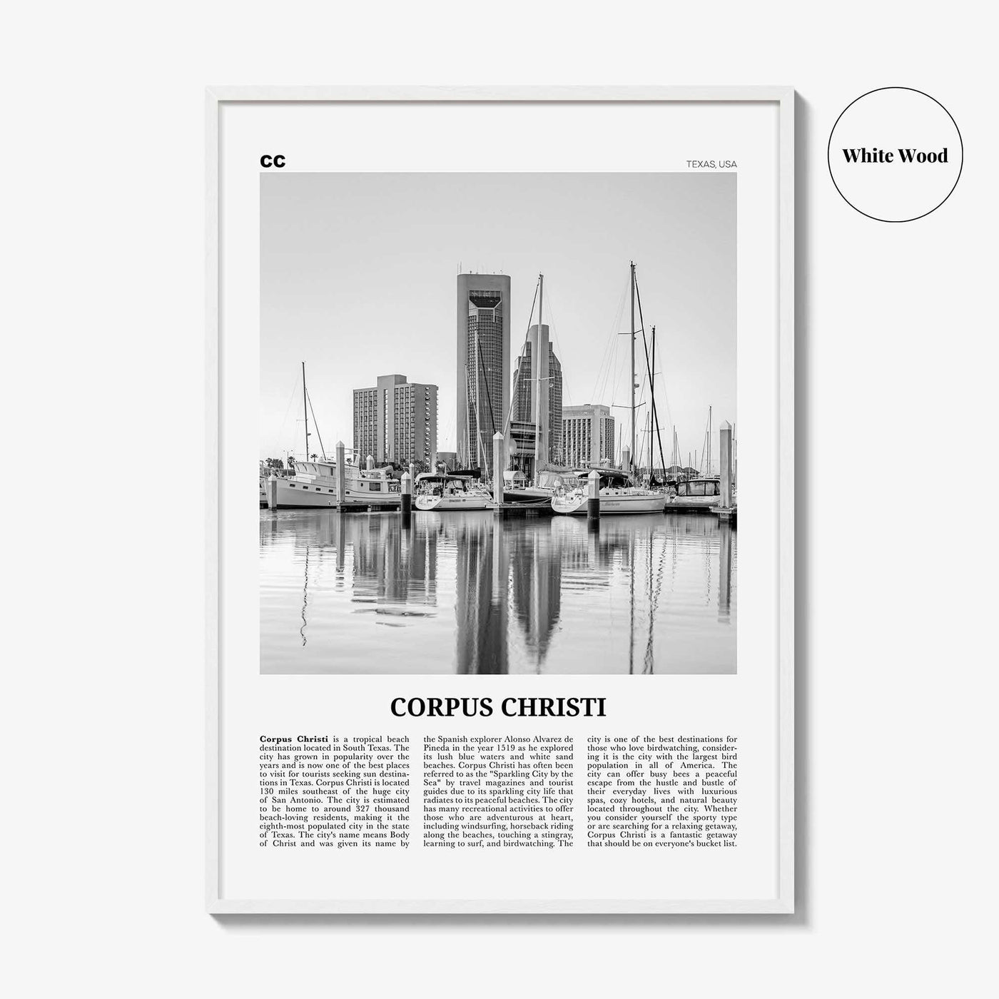 Corpus Christi Print Black and White, Corpus Christi Wall Art, Corpus Christi Poster, Corpus Christi Photo, Corpus Christi, Texas, USA