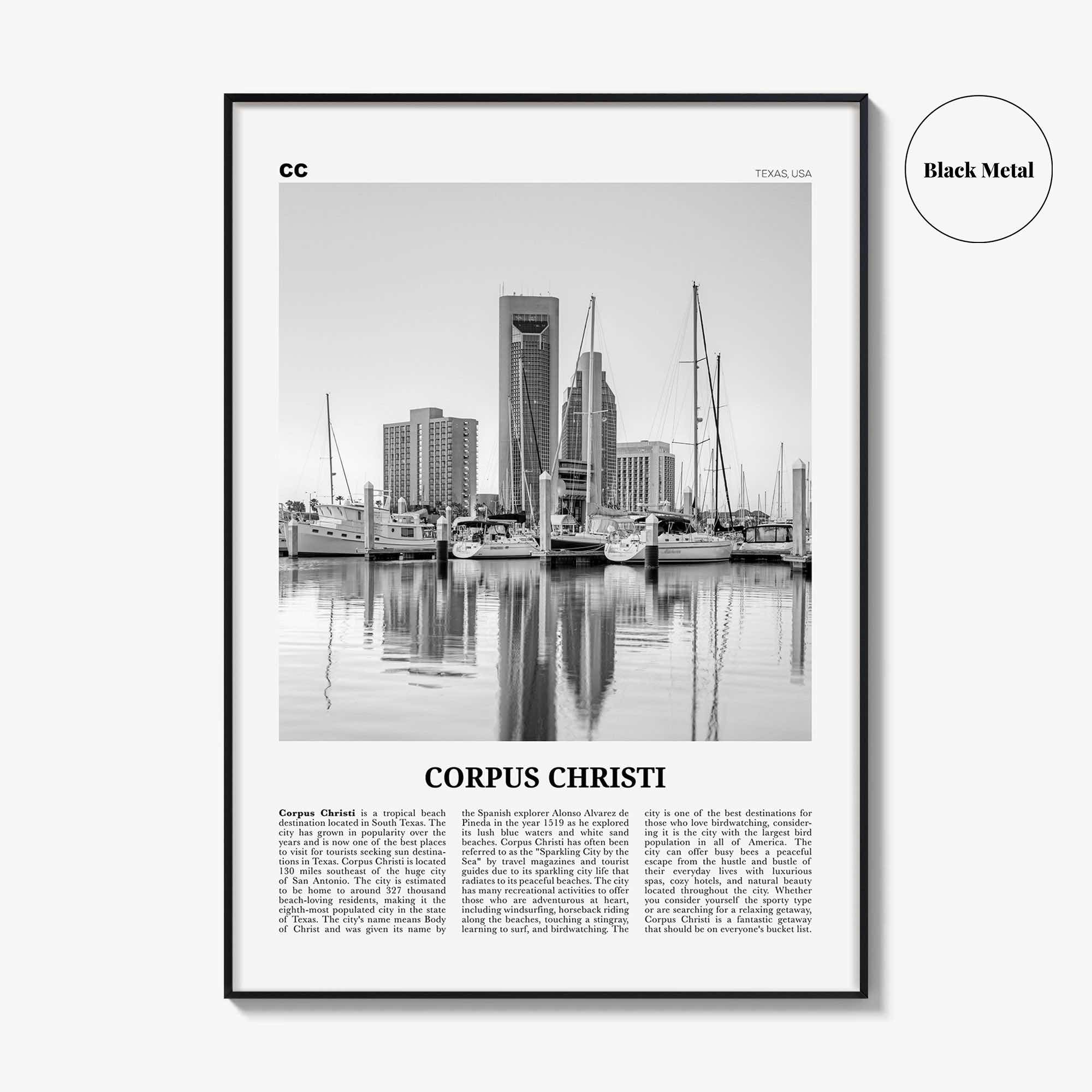 Corpus Christi Print Black and White, Corpus Christi Wall Art, Corpus Christi Poster, Corpus Christi Photo, Corpus Christi, Texas, USA