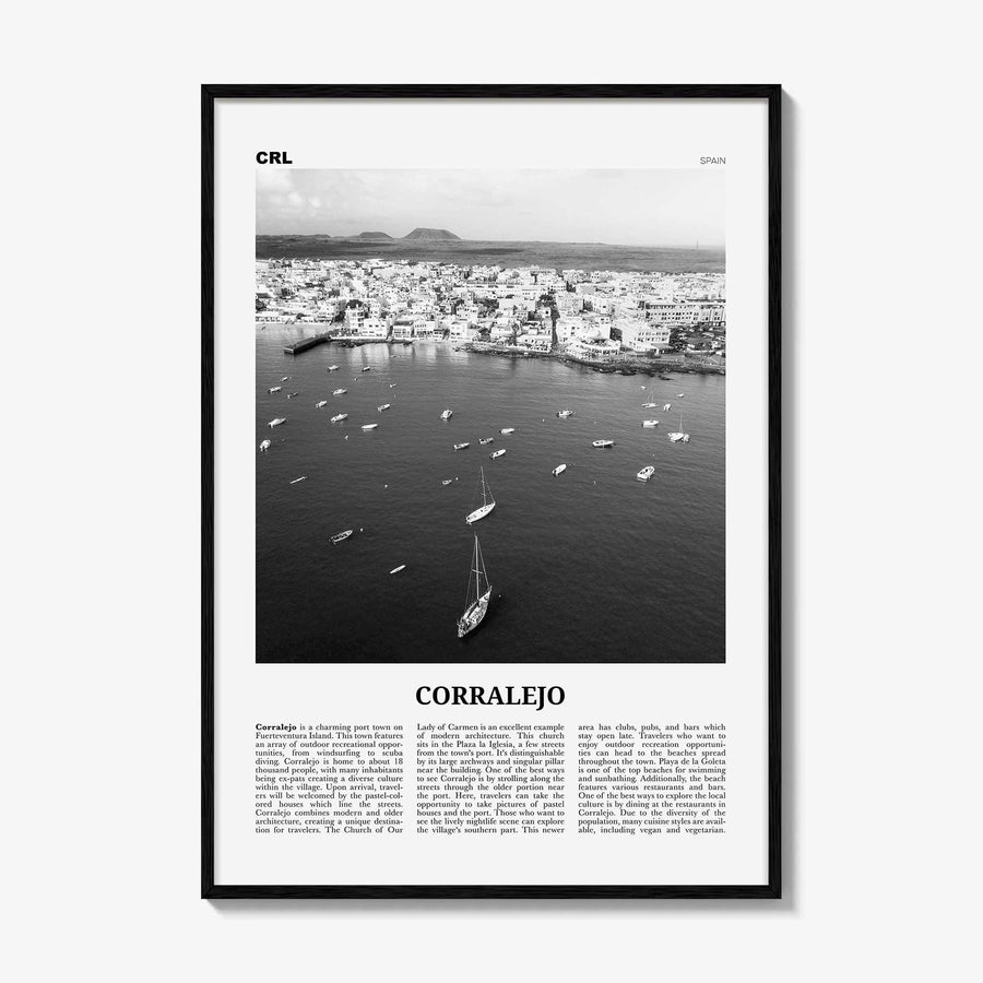 Corralejo Print Black and White, Corralejo Wall Art, Corralejo Poster, Corralejo Photo, Corralejo Wall Décor, Corralejo Map, Spain