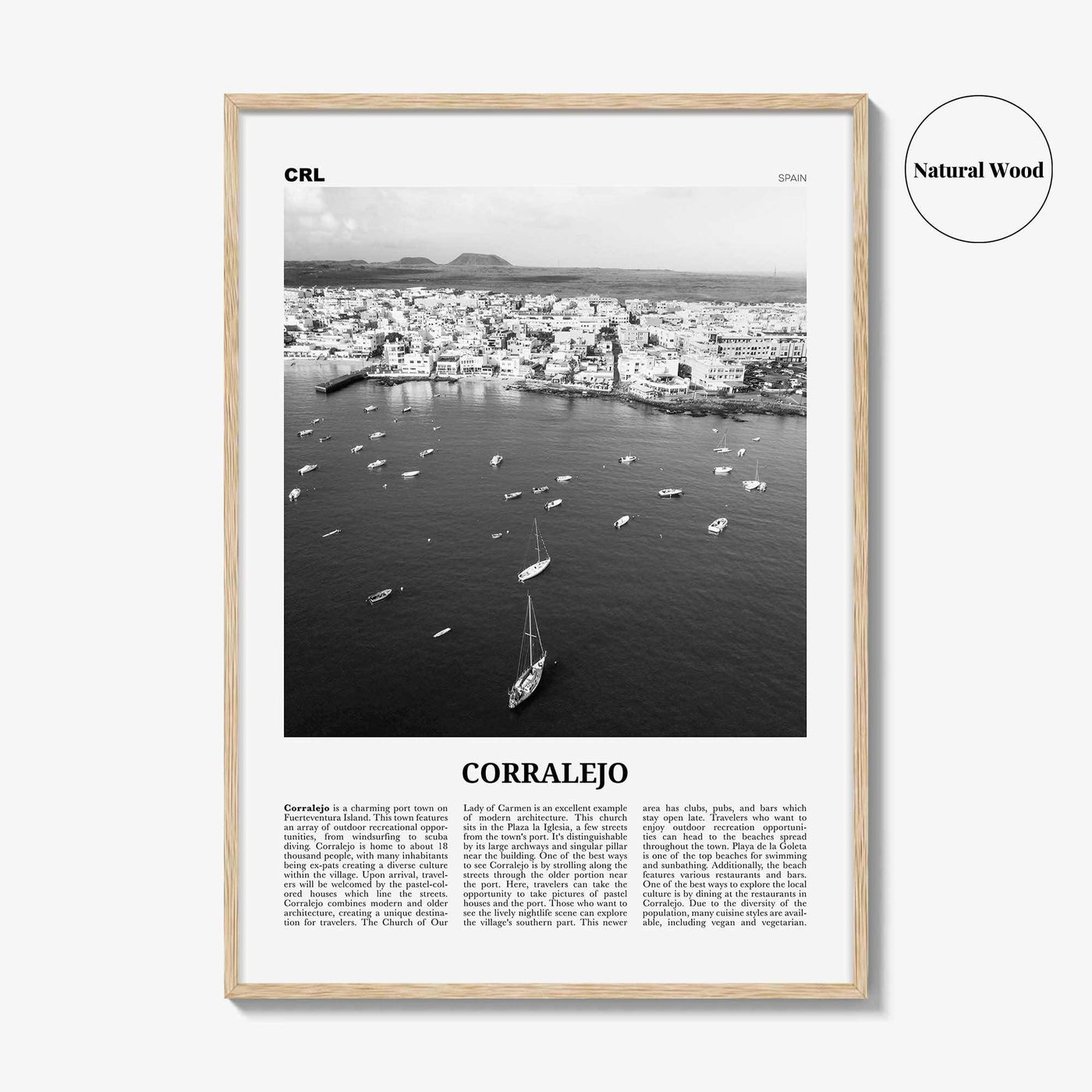 Corralejo Print Black and White, Corralejo Wall Art, Corralejo Poster, Corralejo Photo, Corralejo Wall Décor, Corralejo Map, Spain