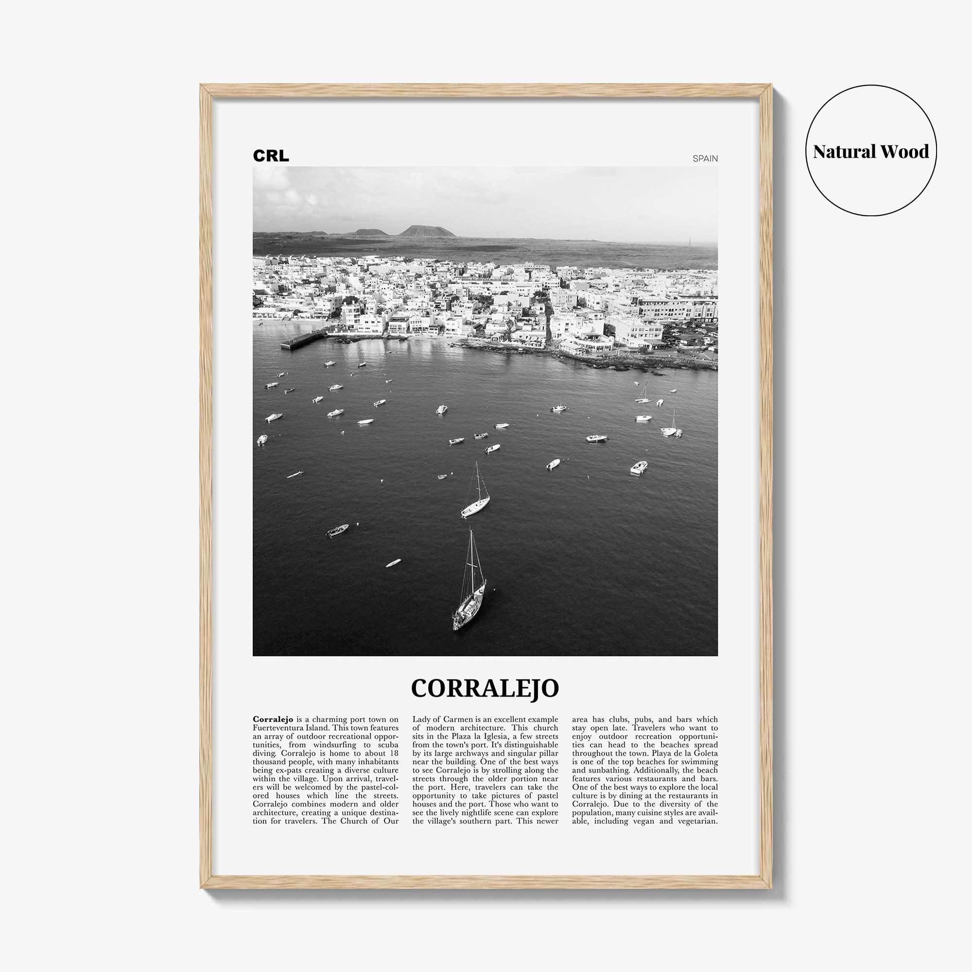 Corralejo Print Black and White, Corralejo Wall Art, Corralejo Poster, Corralejo Photo, Corralejo Wall Décor, Corralejo Map, Spain