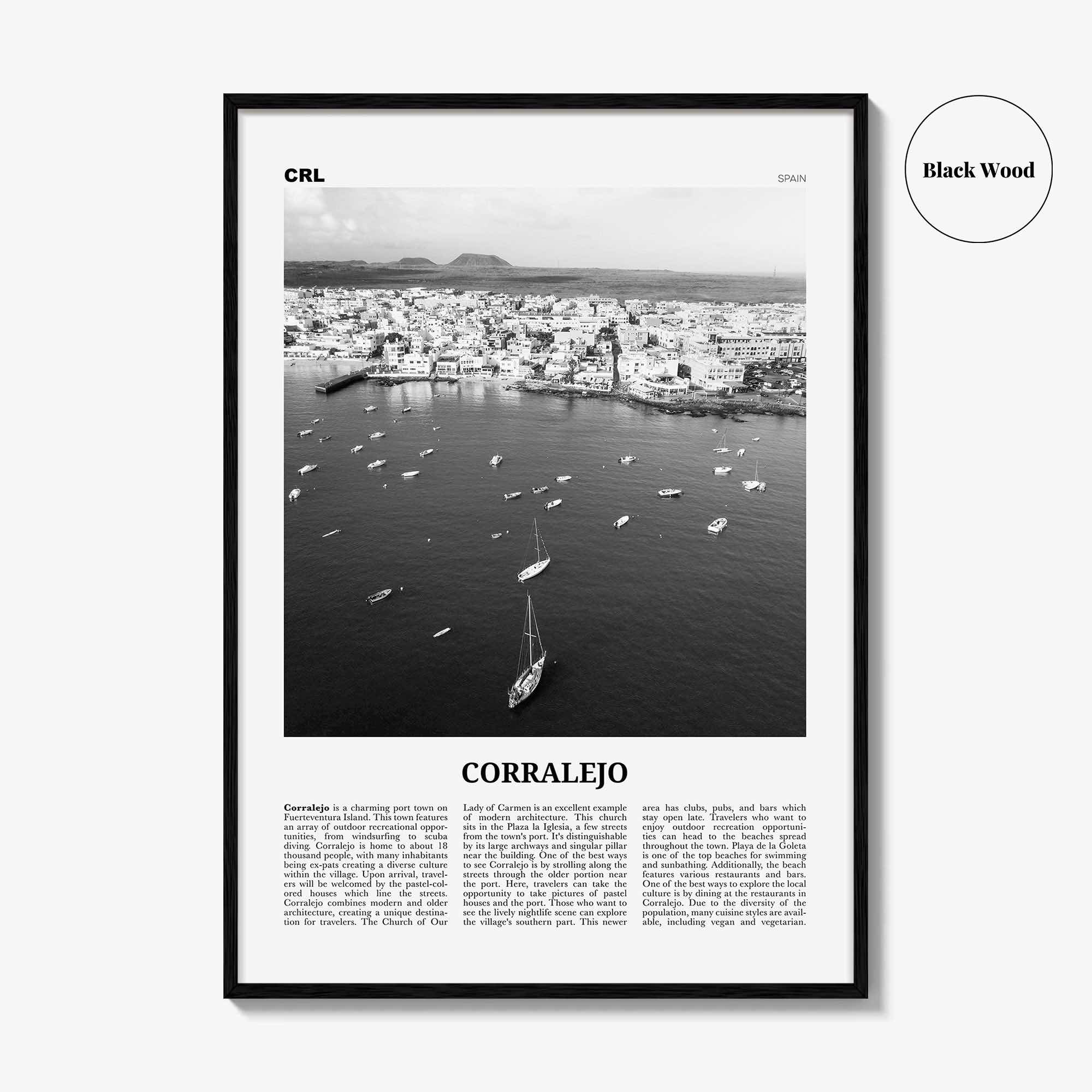 Corralejo Print Black and White, Corralejo Wall Art, Corralejo Poster, Corralejo Photo, Corralejo Wall Décor, Corralejo Map, Spain