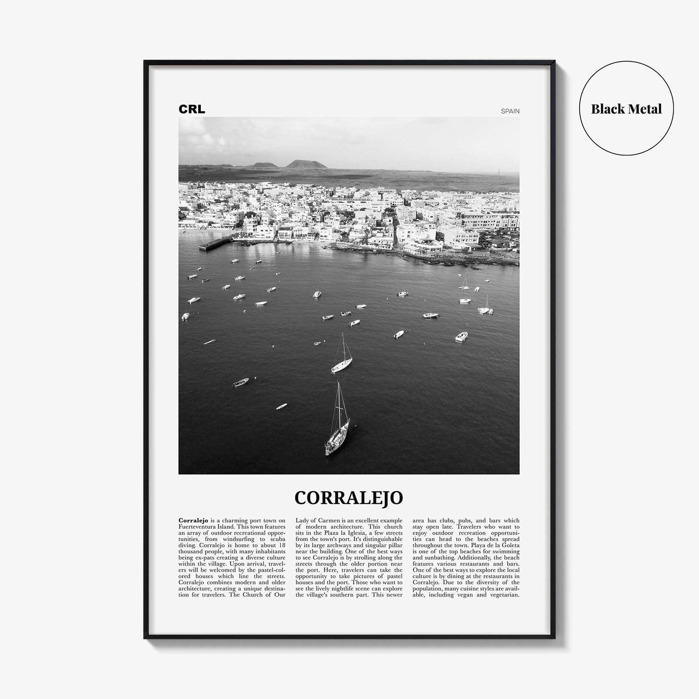 Corralejo Print Black and White, Corralejo Wall Art, Corralejo Poster, Corralejo Photo, Corralejo Wall Décor, Corralejo Map, Spain