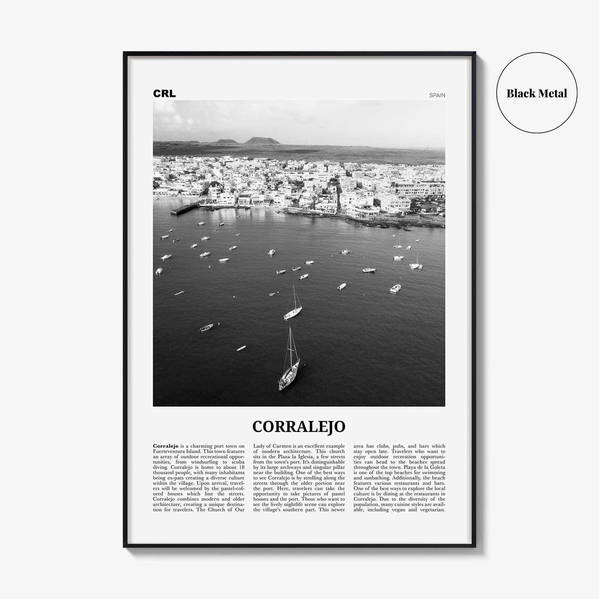 Corralejo Print Black and White, Corralejo Wall Art, Corralejo Poster, Corralejo Photo, Corralejo Wall Décor, Corralejo Map, Spain