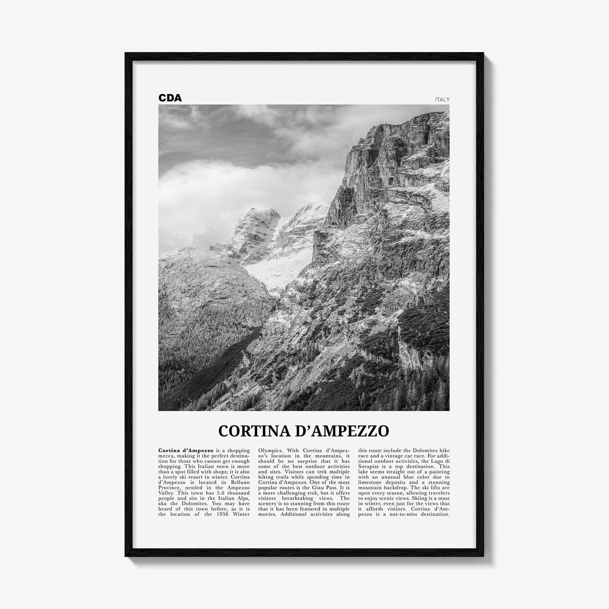 Cortina Dampezzo Print Black and White, Cortina d’Ampezzo Wall Art, Cortina d’Ampezzo Poster, Cortina d’Ampezzo Photo, Italy
