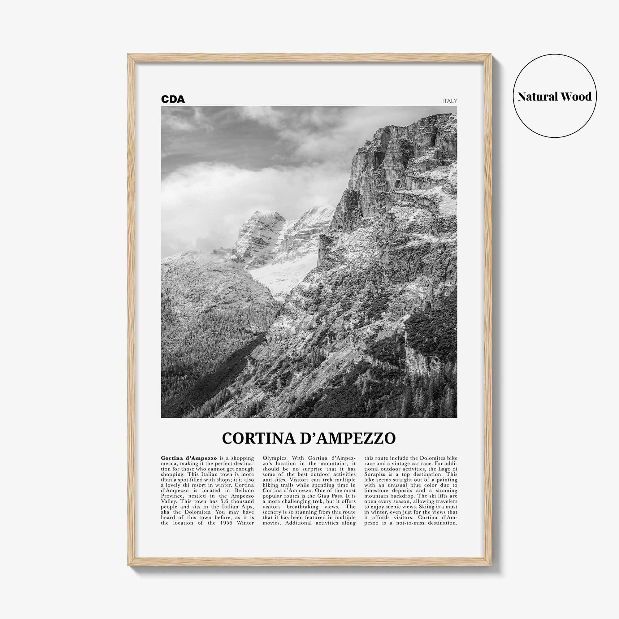 Cortina Dampezzo Print Black and White, Cortina d’Ampezzo Wall Art, Cortina d’Ampezzo Poster, Cortina d’Ampezzo Photo, Italy