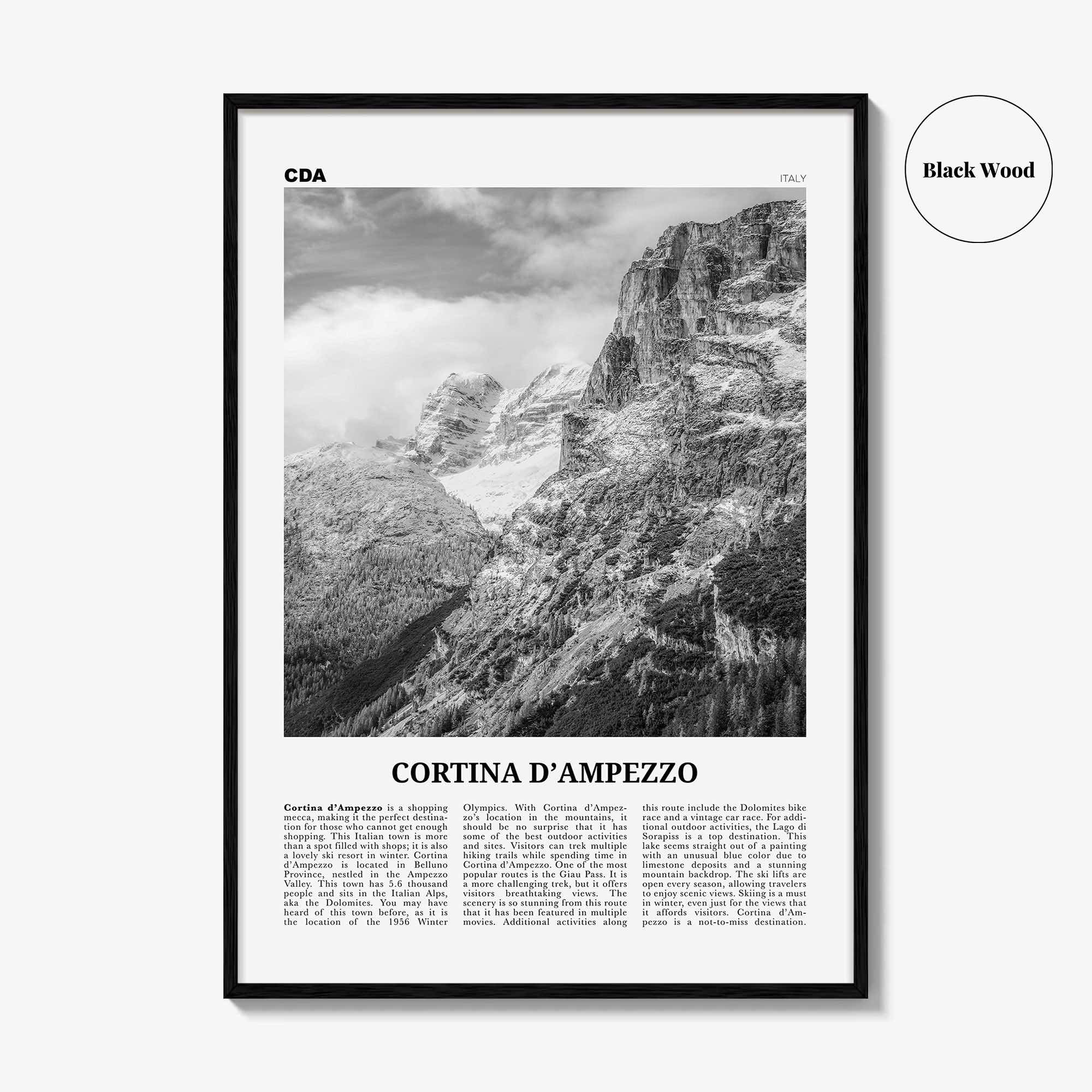 Cortina Dampezzo Print Black and White, Cortina d’Ampezzo Wall Art, Cortina d’Ampezzo Poster, Cortina d’Ampezzo Photo, Italy