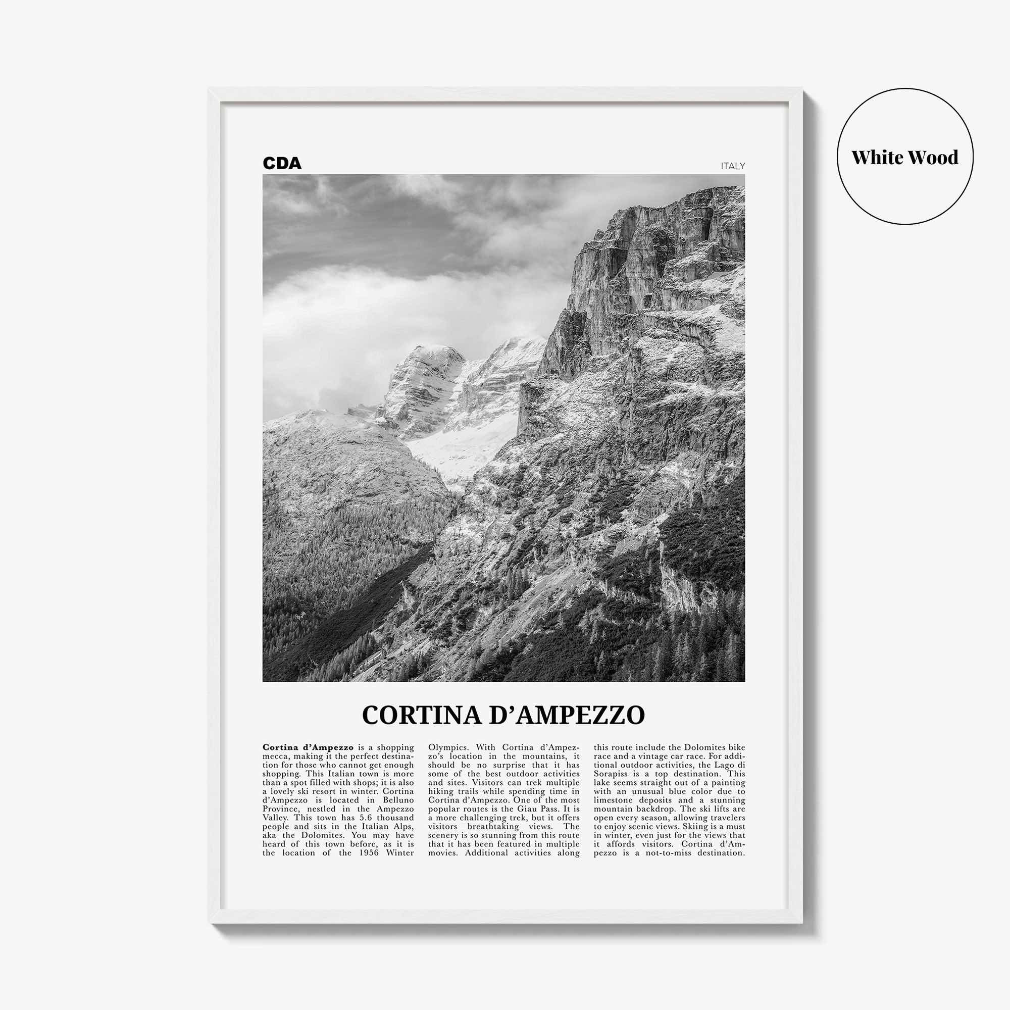Cortina Dampezzo Print Black and White, Cortina d’Ampezzo Wall Art, Cortina d’Ampezzo Poster, Cortina d’Ampezzo Photo, Italy