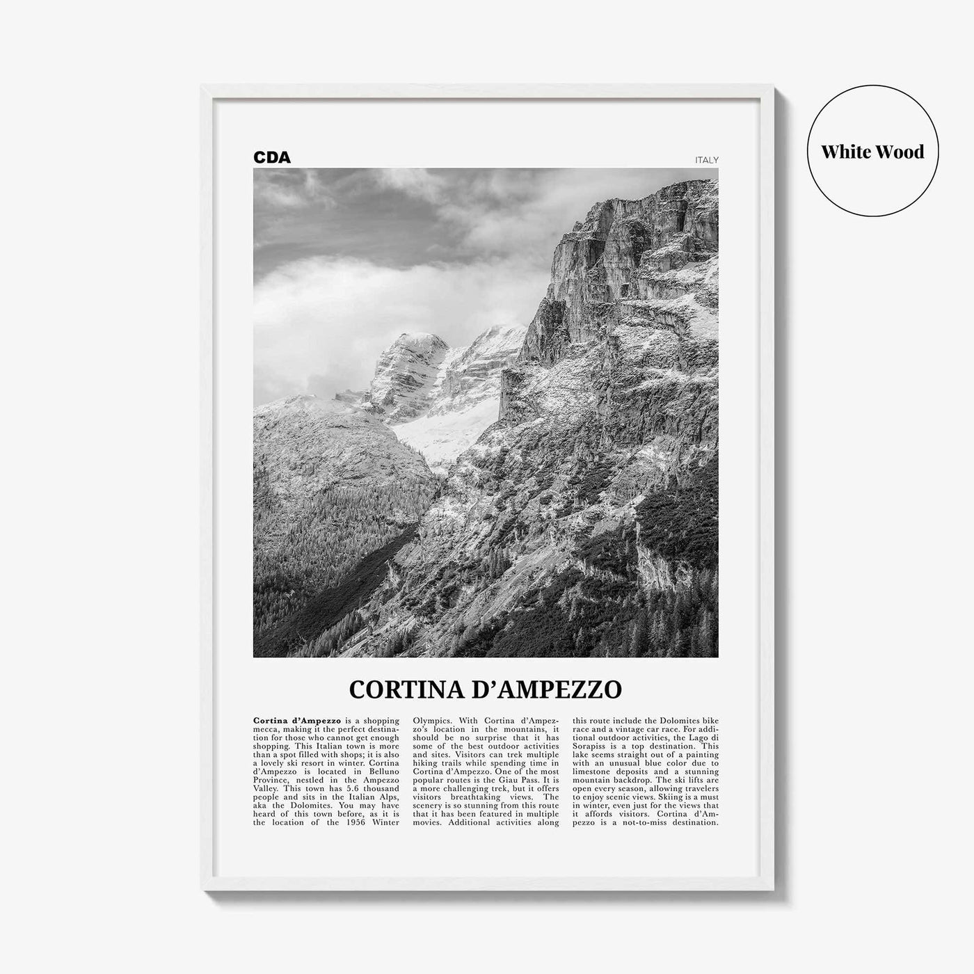 Cortina Dampezzo Print Black and White, Cortina d’Ampezzo Wall Art, Cortina d’Ampezzo Poster, Cortina d’Ampezzo Photo, Italy