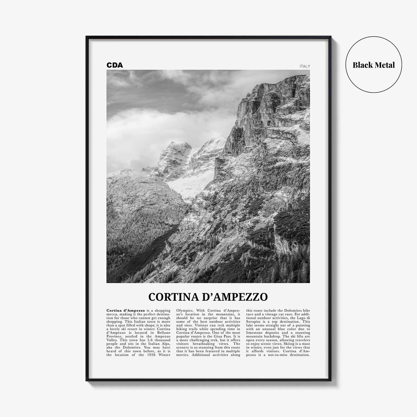 Cortina Dampezzo Print Black and White, Cortina d’Ampezzo Wall Art, Cortina d’Ampezzo Poster, Cortina d’Ampezzo Photo, Italy