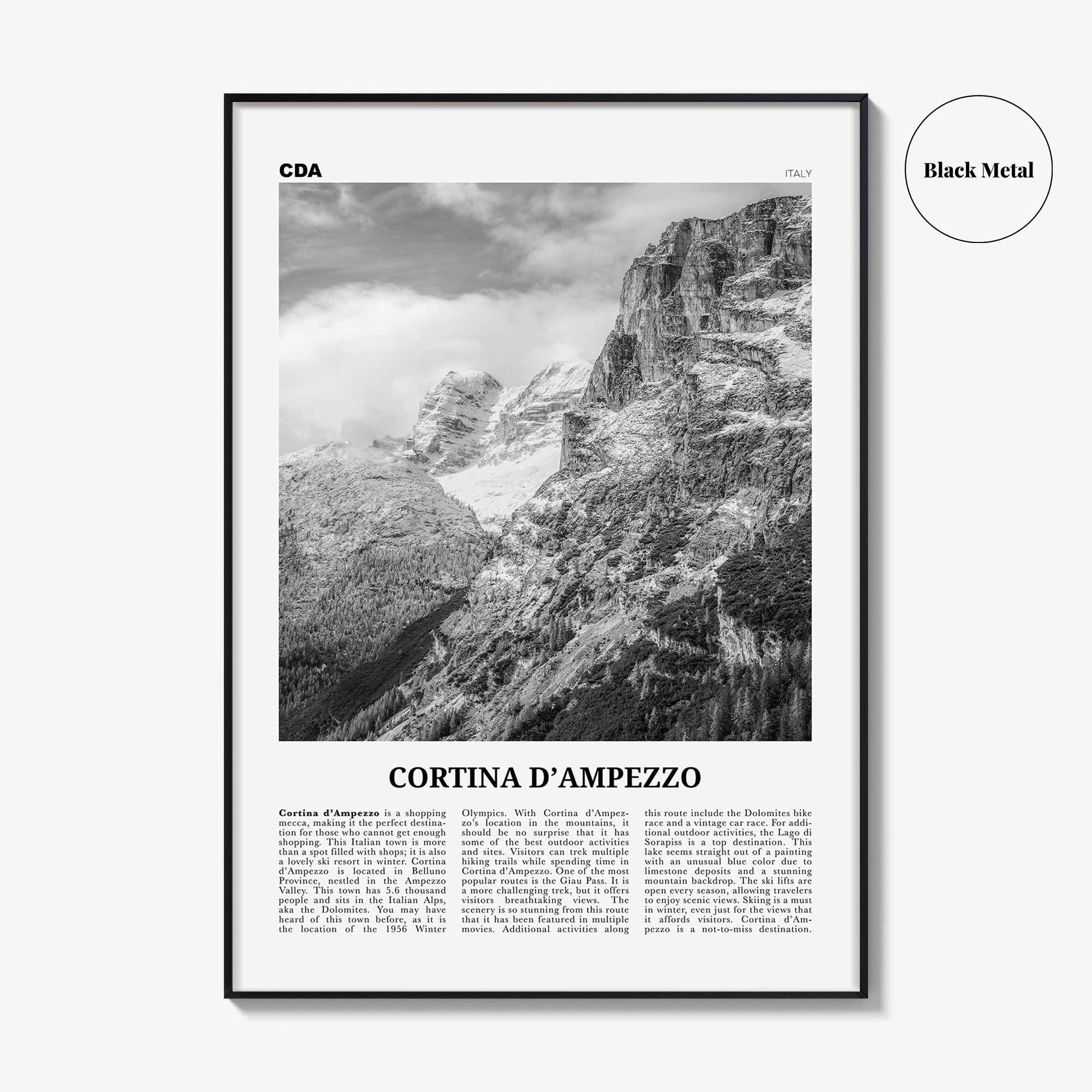 Cortina Dampezzo Print Black and White, Cortina d’Ampezzo Wall Art, Cortina d’Ampezzo Poster, Cortina d’Ampezzo Photo, Italy