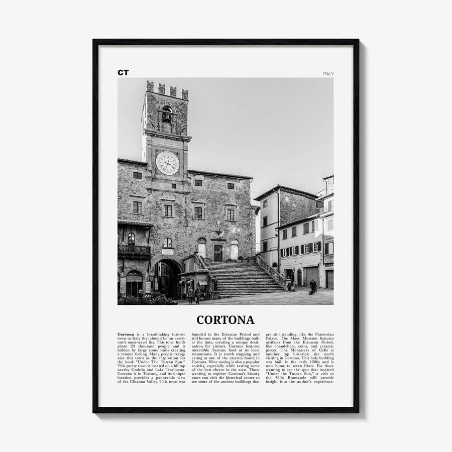 Cortona Print Black and White, Cortona Wall Art, Cortona Poster, Cortona Photo, Cortona Wall Décor, Cortona Map, Italy