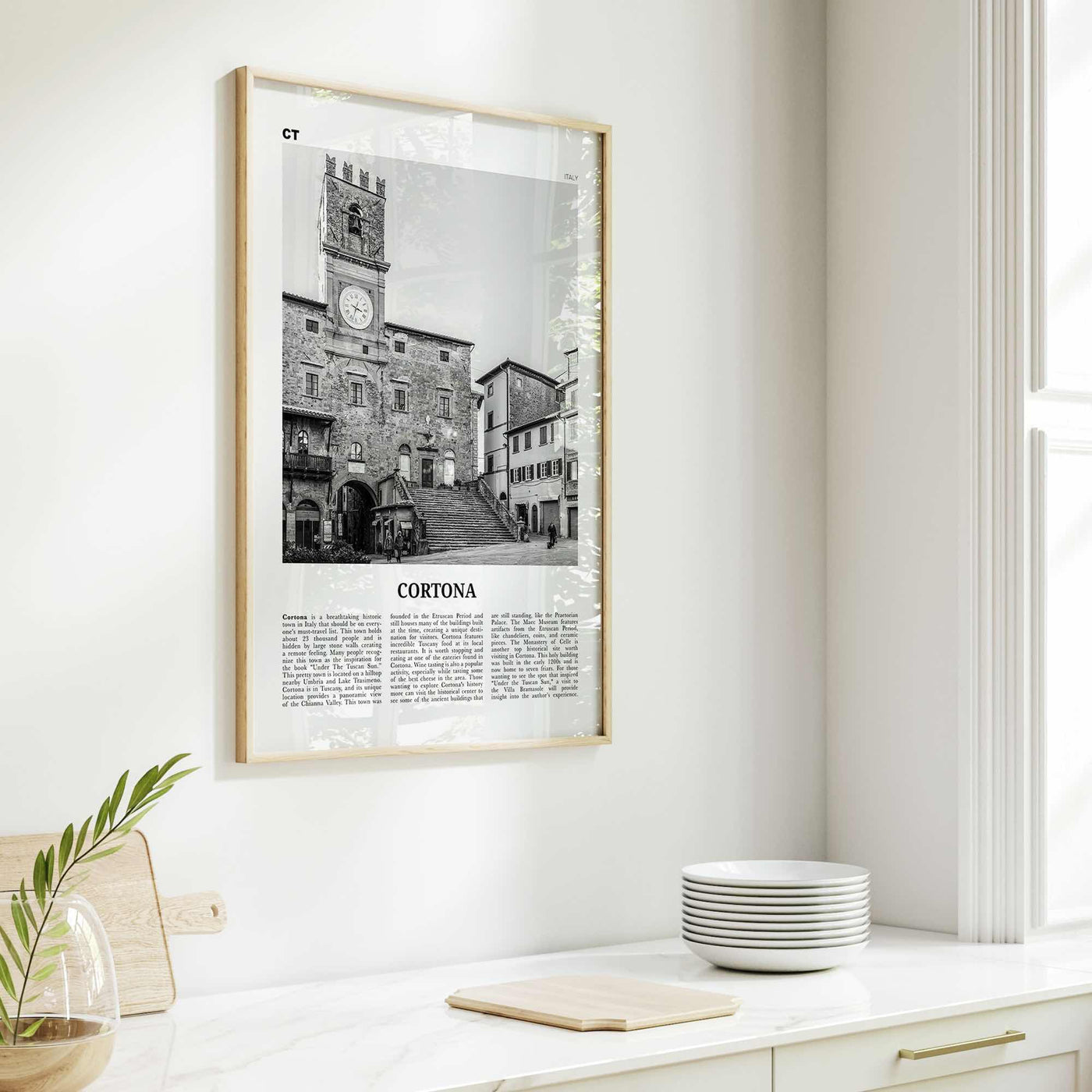 Cortona Print Black and White, Cortona Wall Art, Cortona Poster, Cortona Photo, Cortona Wall Décor, Cortona Map, Italy