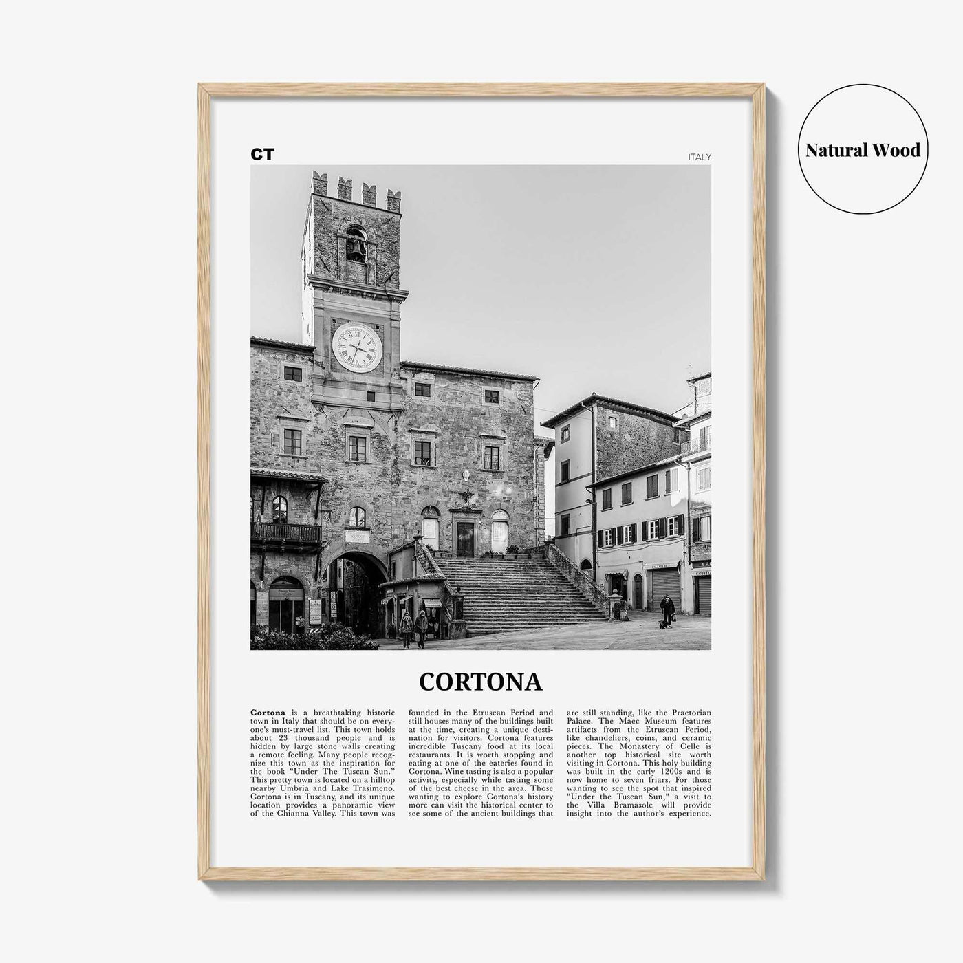 Cortona Print Black and White, Cortona Wall Art, Cortona Poster, Cortona Photo, Cortona Wall Décor, Cortona Map, Italy