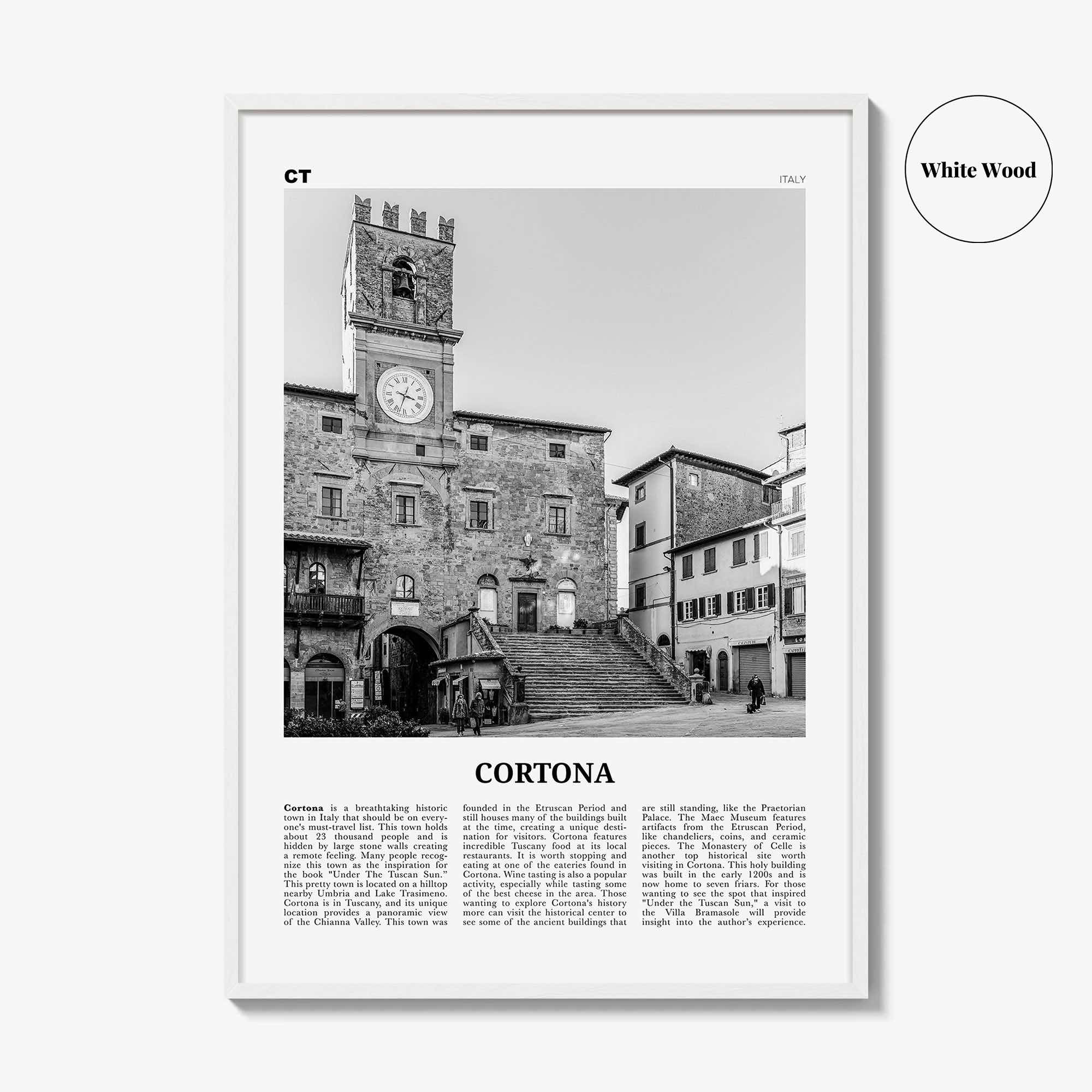 Cortona Print Black and White, Cortona Wall Art, Cortona Poster, Cortona Photo, Cortona Wall Décor, Cortona Map, Italy