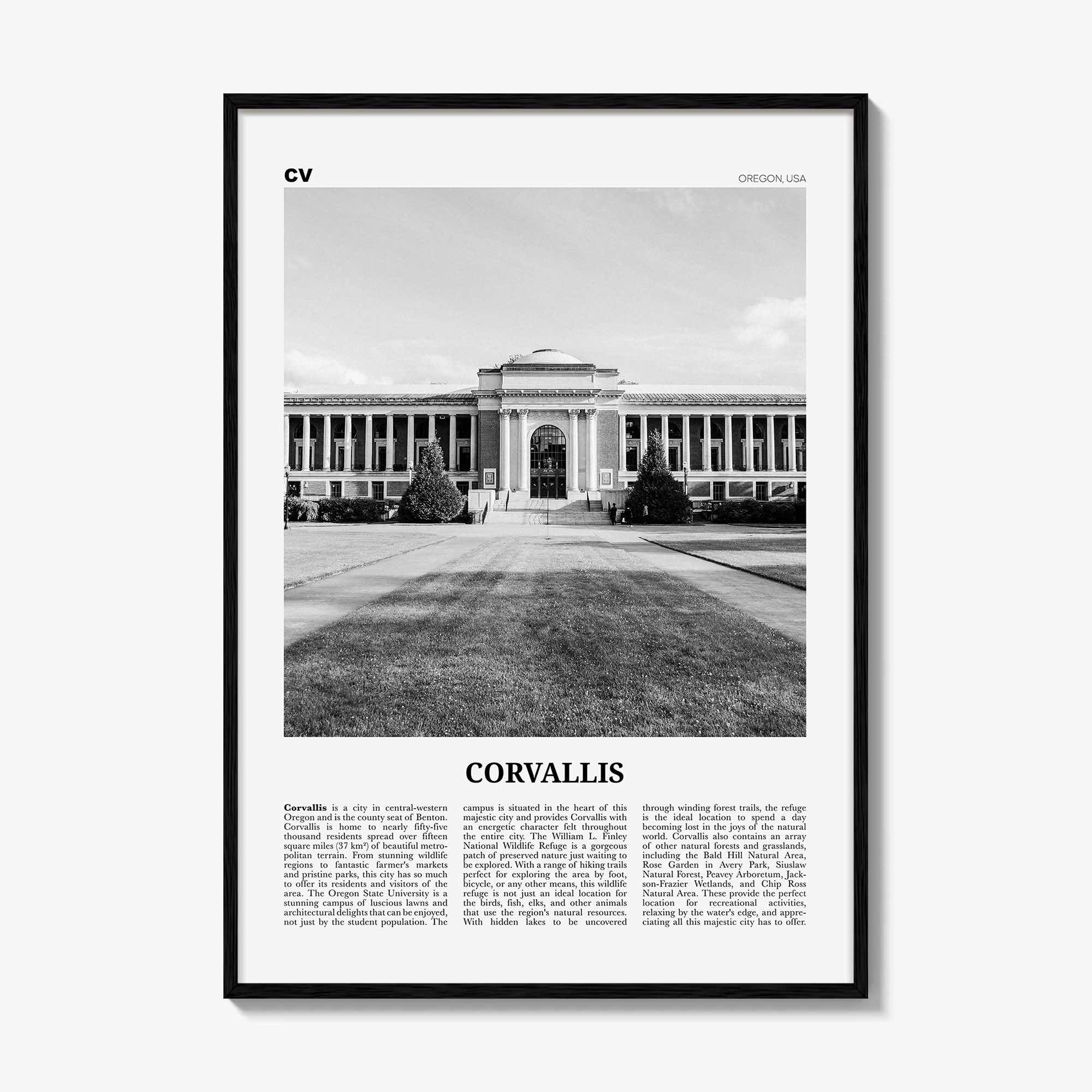 Corvallis Print Black and White, Corvallis Wall Art, Corvallis Poster, Corvallis Photo, Corvallis Map, Corvallis Wall Decor, Oregon, USA