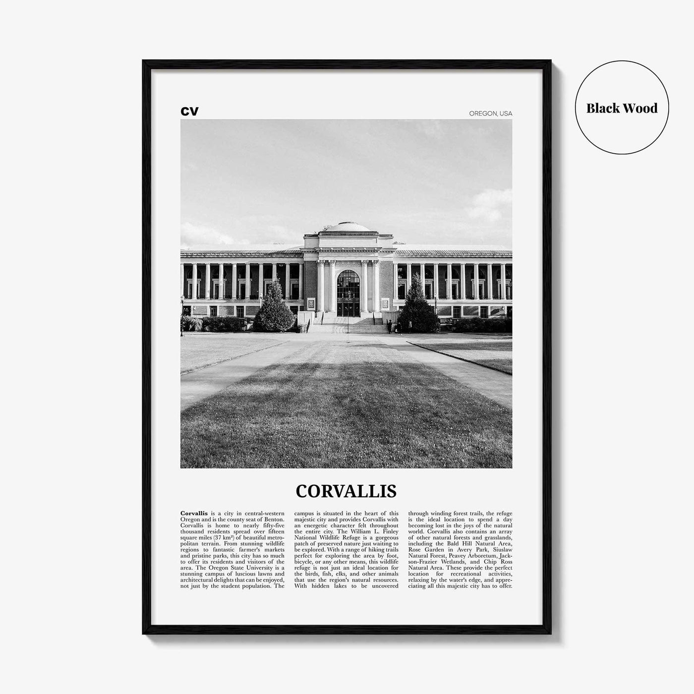 Corvallis Print Black and White, Corvallis Wall Art, Corvallis Poster, Corvallis Photo, Corvallis Map, Corvallis Wall Decor, Oregon, USA