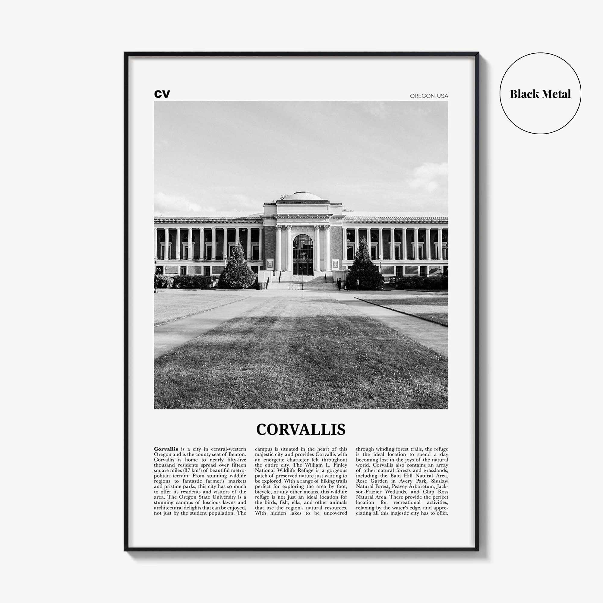 Corvallis Print Black and White, Corvallis Wall Art, Corvallis Poster, Corvallis Photo, Corvallis Map, Corvallis Wall Decor, Oregon, USA