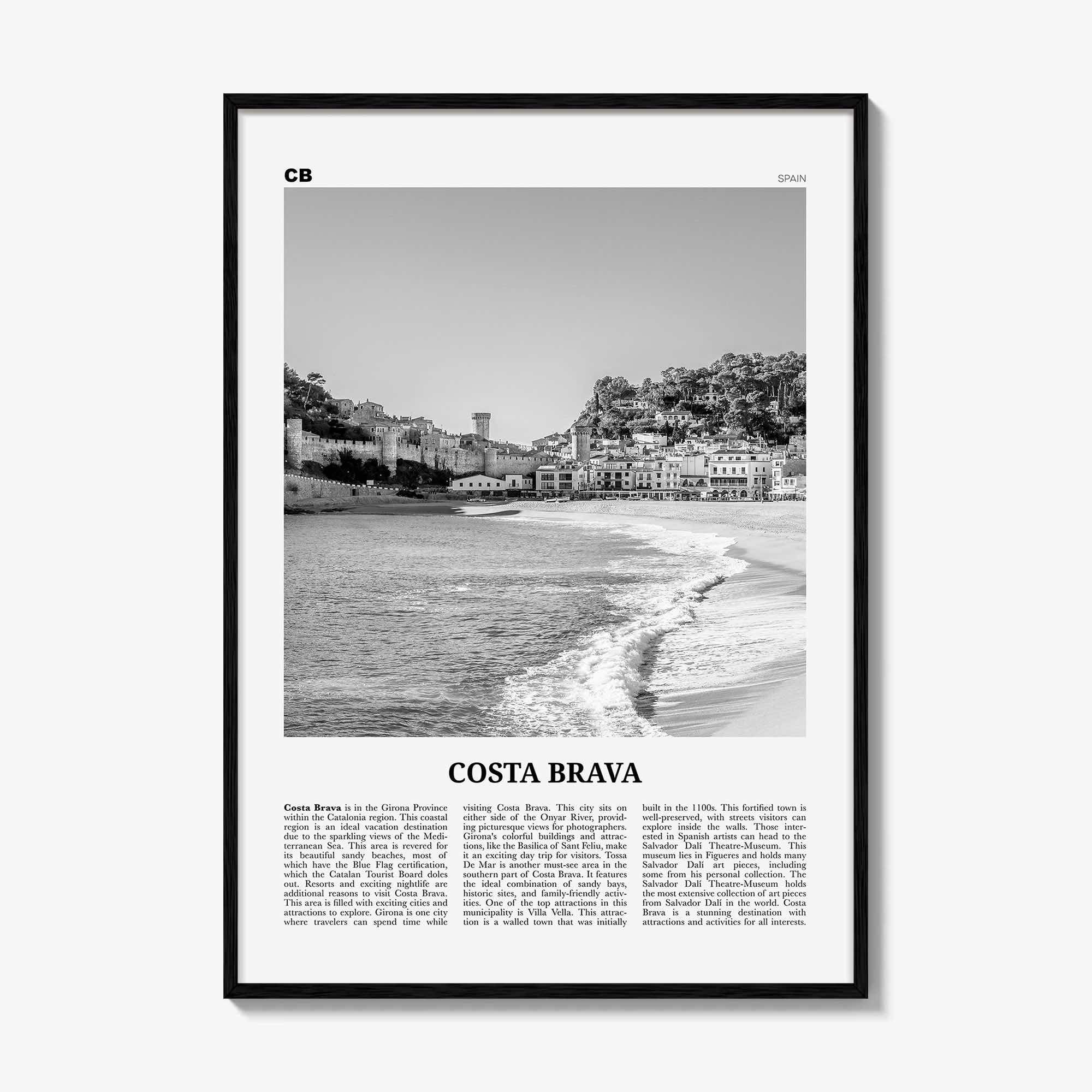 Costa Brava Print Black and White, Costa Brava Wall Art, Costa Brava Poster, Costa Brava Photo, Costa Brava Wall Décor, Costa Brava Map