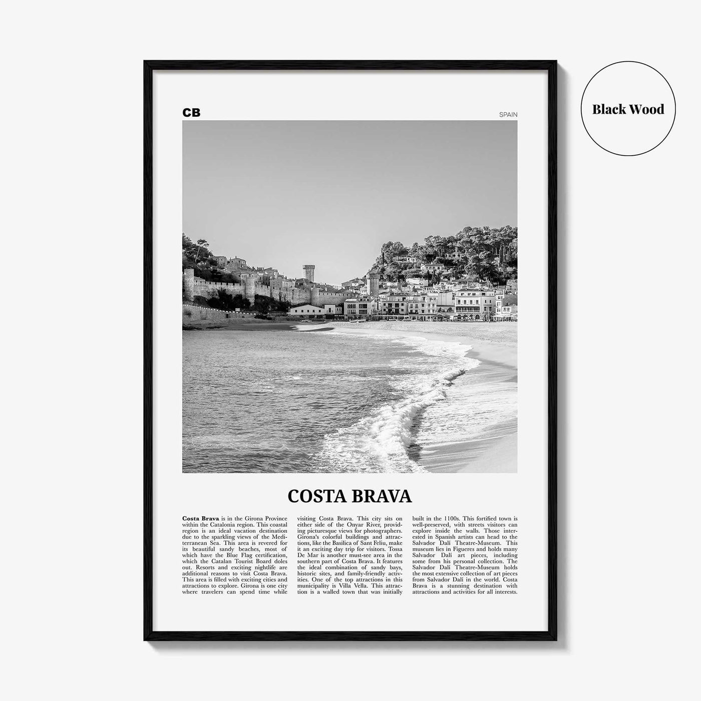 Costa Brava Print Black and White, Costa Brava Wall Art, Costa Brava Poster, Costa Brava Photo, Costa Brava Wall Décor, Costa Brava Map