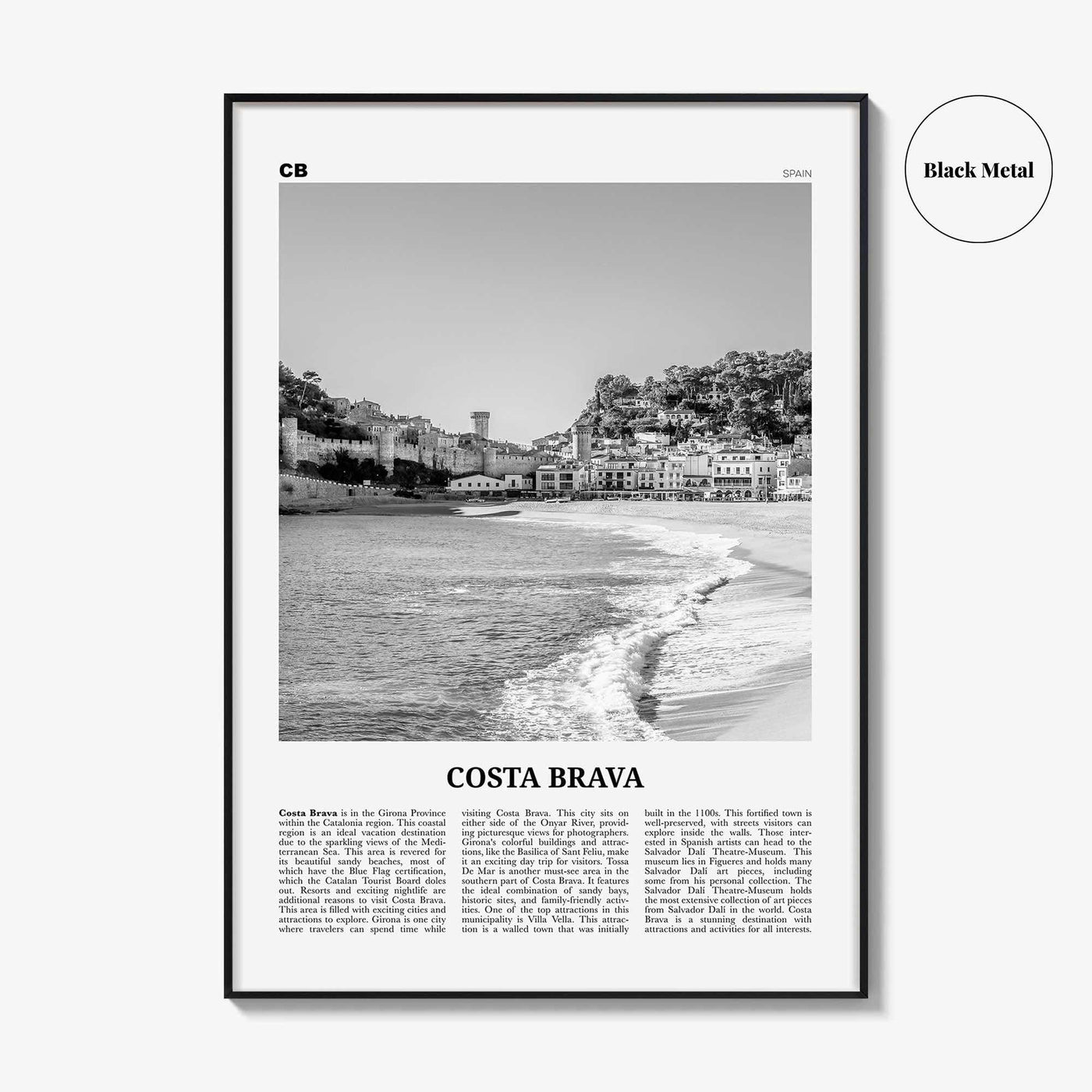 Costa Brava Print Black and White, Costa Brava Wall Art, Costa Brava Poster, Costa Brava Photo, Costa Brava Wall Décor, Costa Brava Map