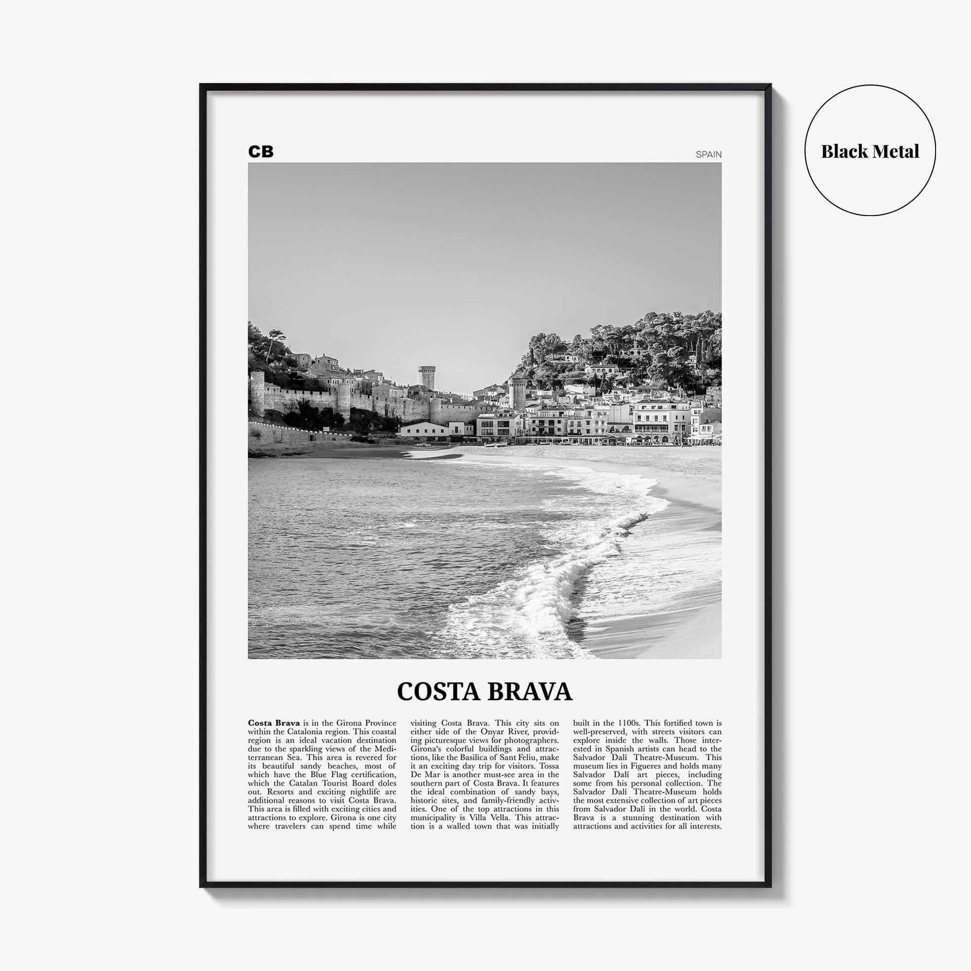 Costa Brava Print Black and White, Costa Brava Wall Art, Costa Brava Poster, Costa Brava Photo, Costa Brava Wall Décor, Costa Brava Map
