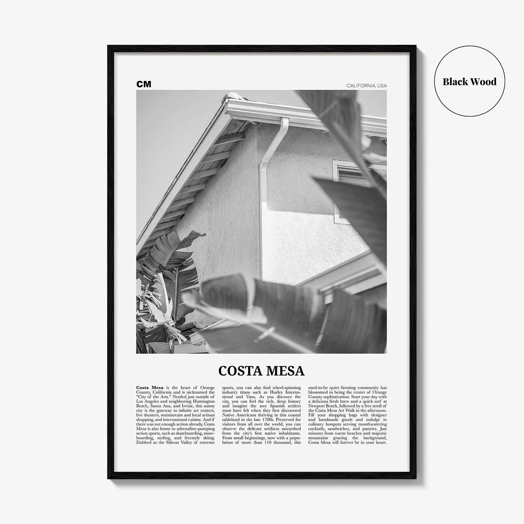 Costa Mesa Print Black and White, Costa Mesa Wall Art, Costa Mesa Poster, Costa Mesa Photo, California, USA, United States, North America