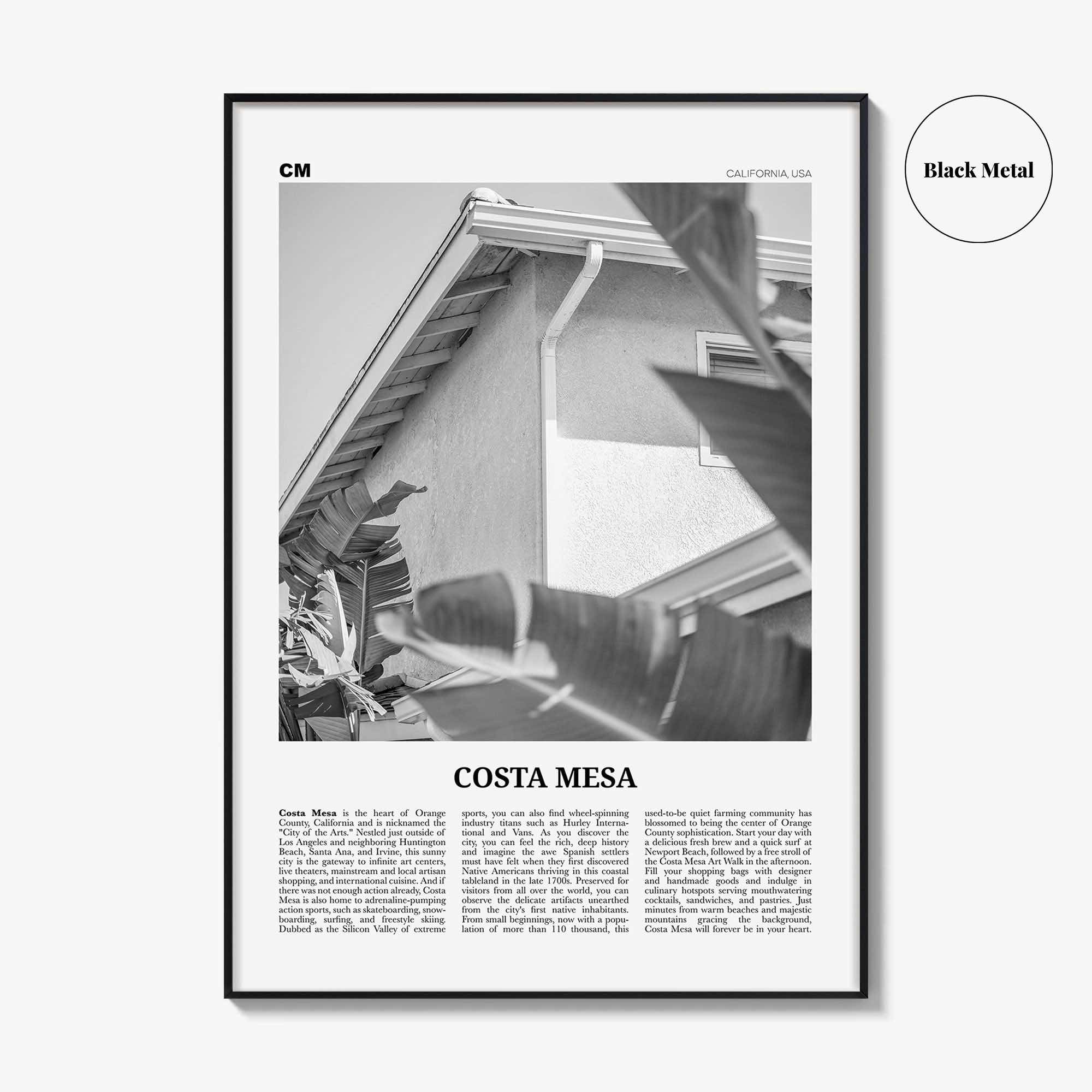 Costa Mesa Print Black and White, Costa Mesa Wall Art, Costa Mesa Poster, Costa Mesa Photo, California, USA, United States, North America