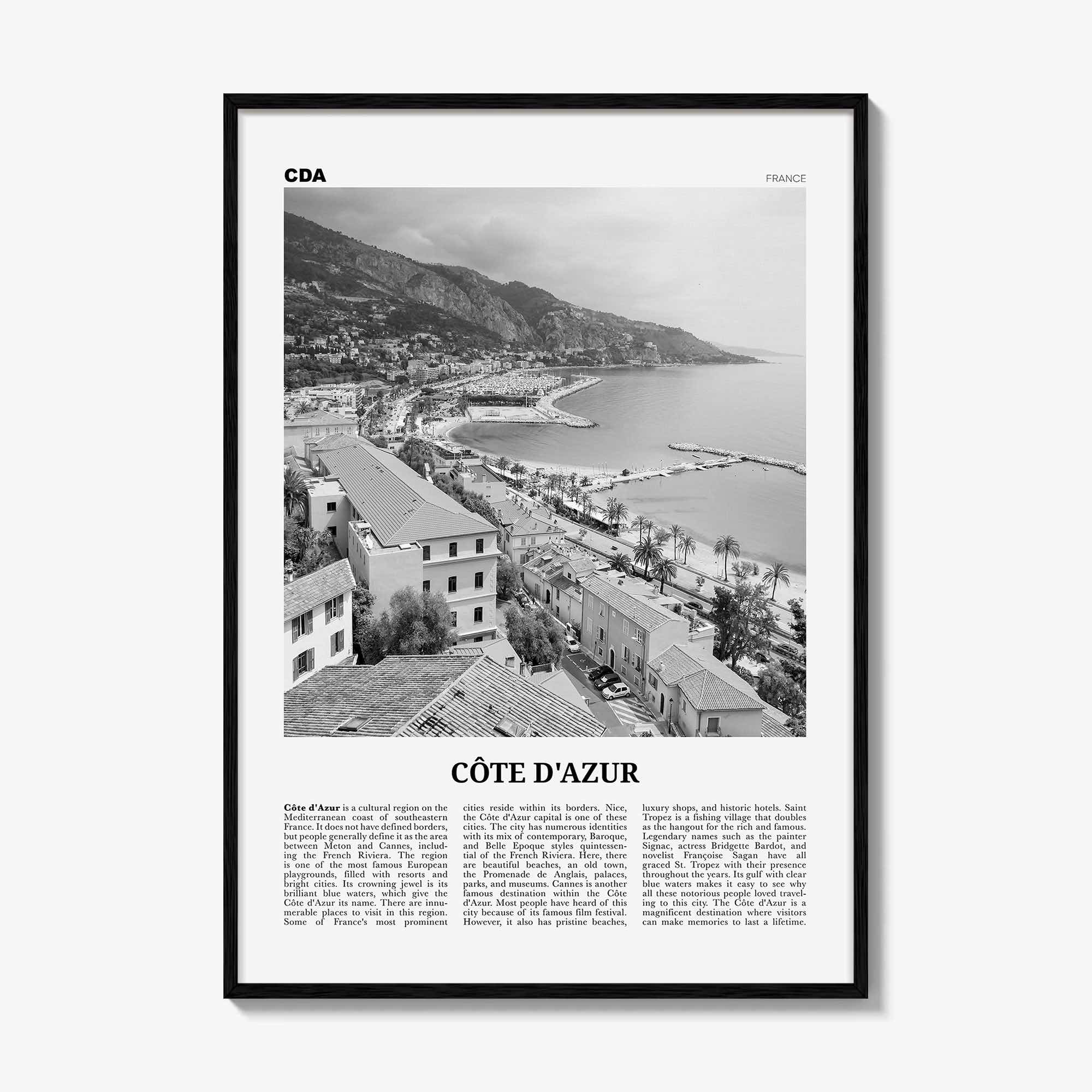 Côte d’Azur Print Black and White, Côte d’Azur Wall Art, Côte d’Azur Poster, Côte d’Azur Photo, France, Côte d'Azur, French Riviera, Azure