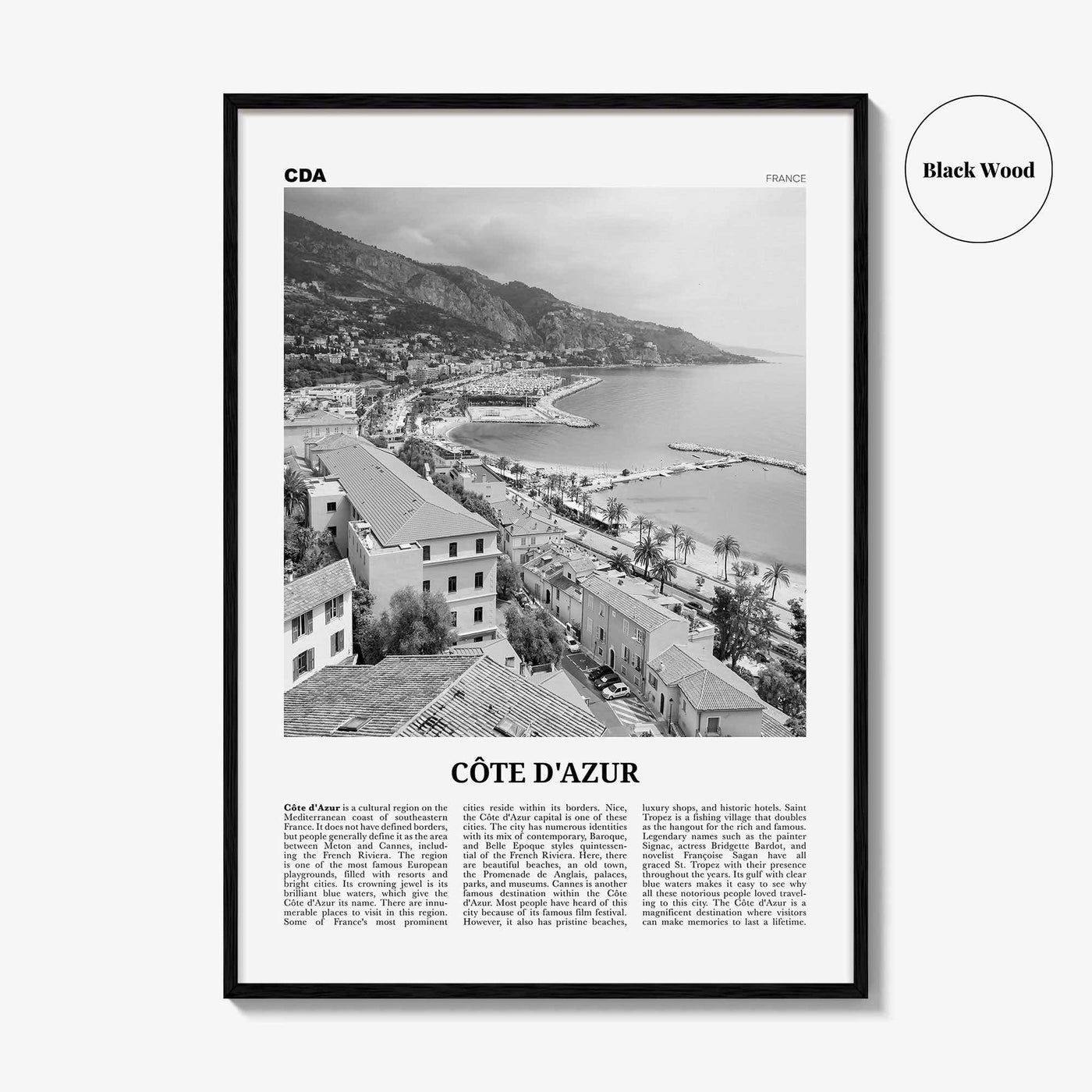Côte d’Azur Print Black and White, Côte d’Azur Wall Art, Côte d’Azur Poster, Côte d’Azur Photo, France, Côte d'Azur, French Riviera, Azure