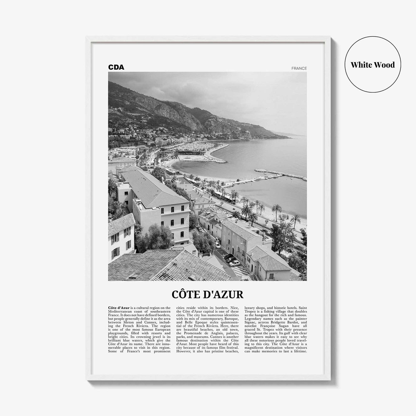 Côte d’Azur Print Black and White, Côte d’Azur Wall Art, Côte d’Azur Poster, Côte d’Azur Photo, France, Côte d'Azur, French Riviera, Azure